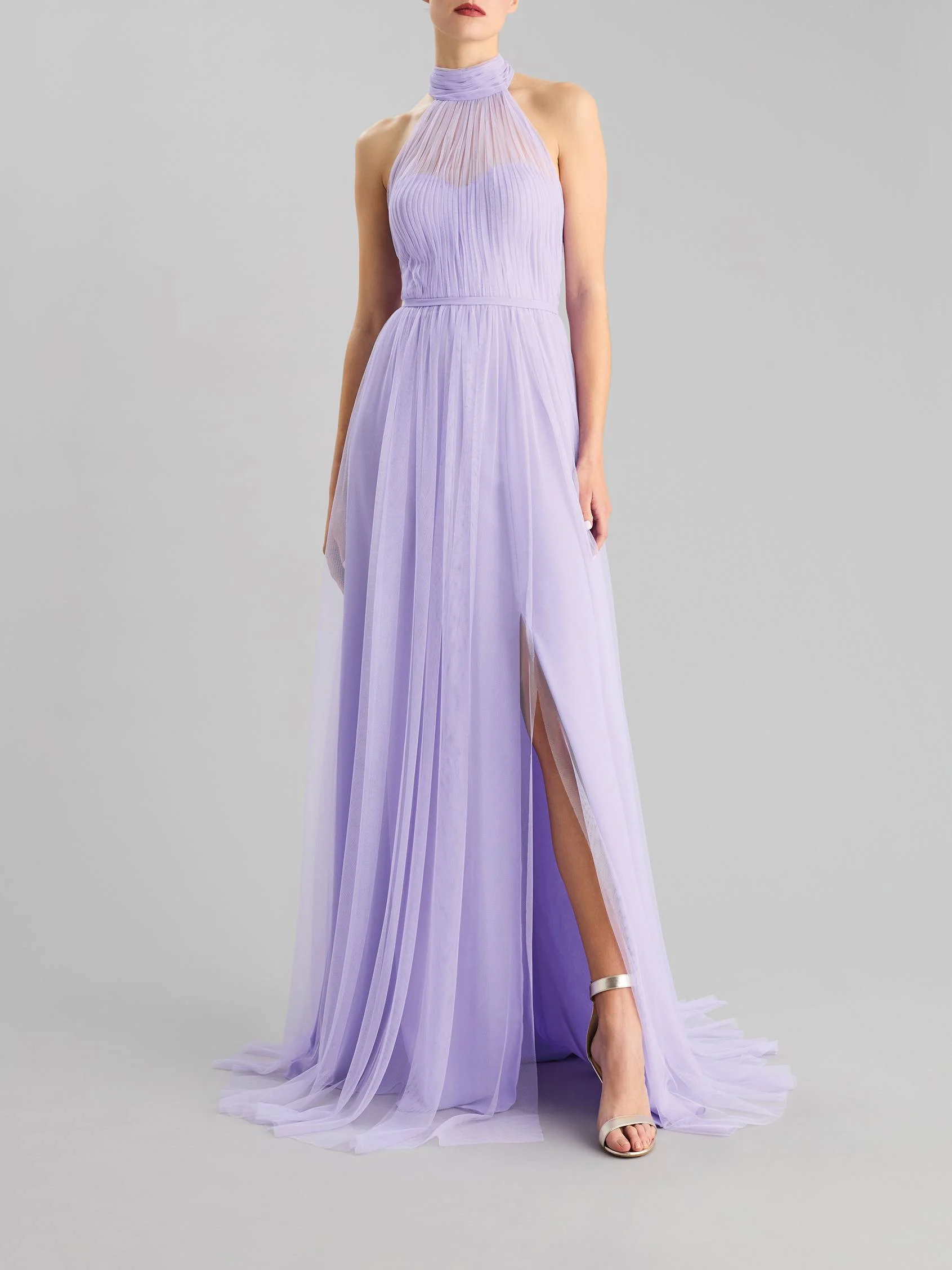 DRAPE 2405 A-line party dress with a halter neck