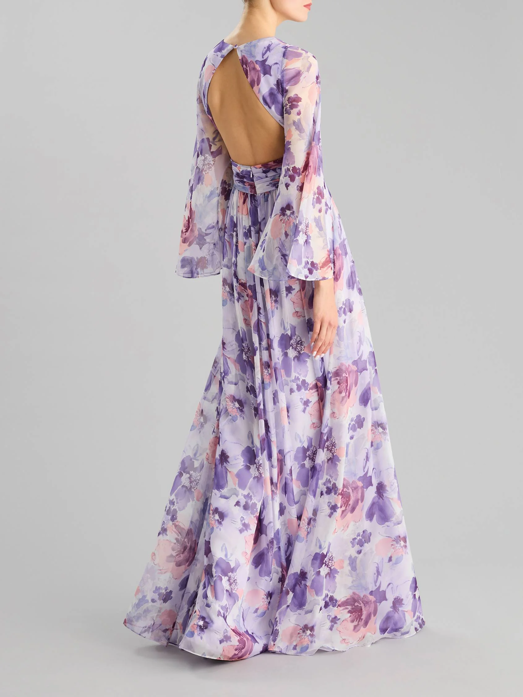 PRINT 2413 A-line party dress with a V neckline