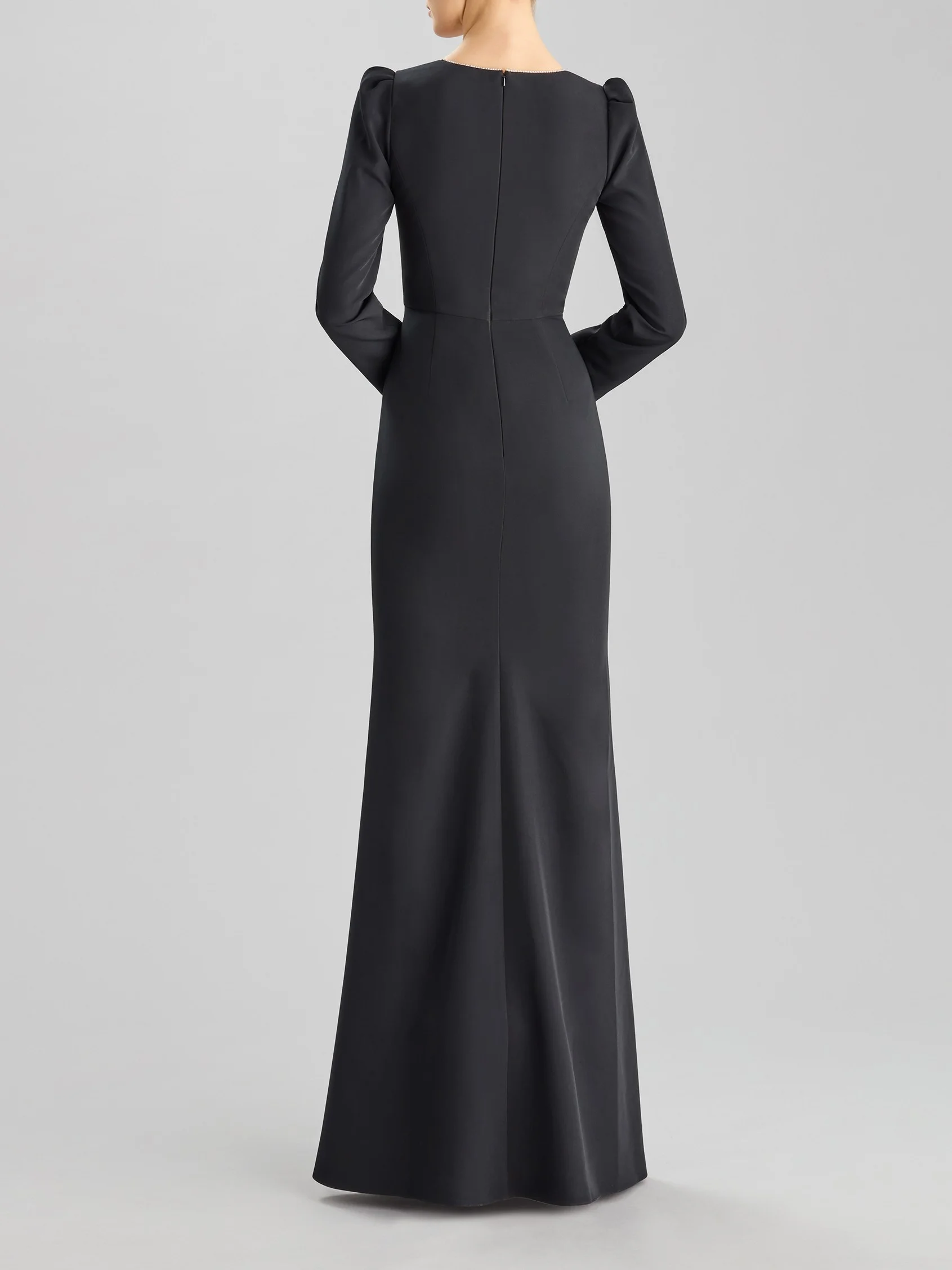 SPARKLE 2421 Long sleeve mermaid party dress in crepe with a V neckline