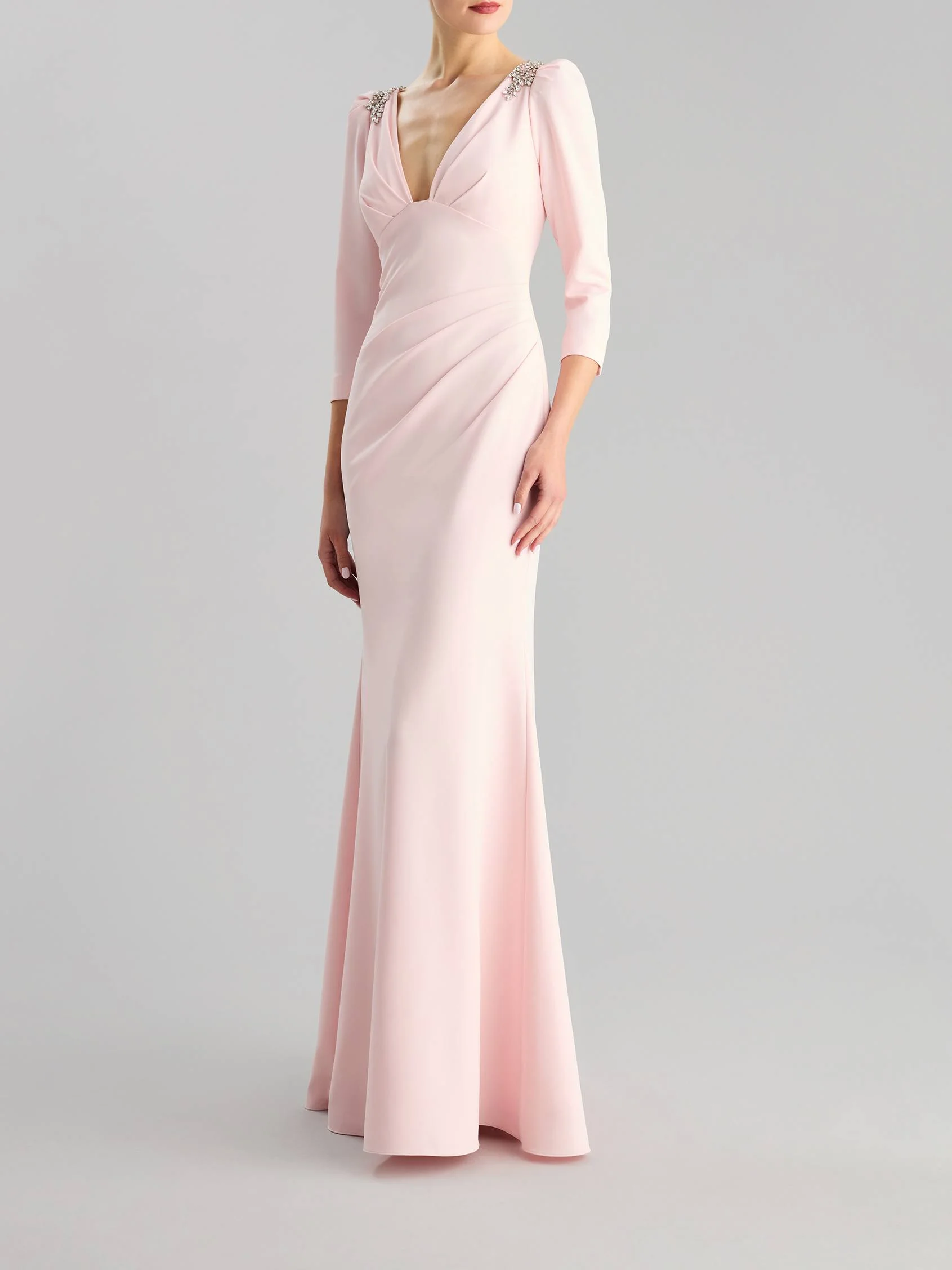 DRAPE 2426 Fit & flare party dress with a V neckline and three-quarter-length sleeves