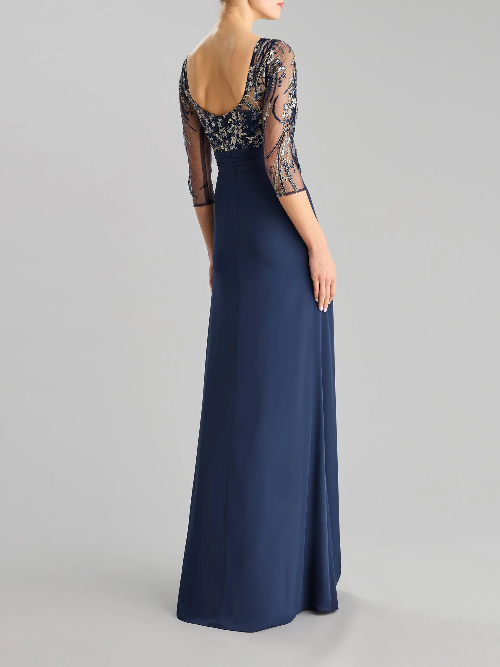 LACE 2433 Sheath party dress with a boat neckline and three-quarter-length sleeves 1 LACE 2433 Sheath party dress with a boat neckline and three-quarter-length sleeves