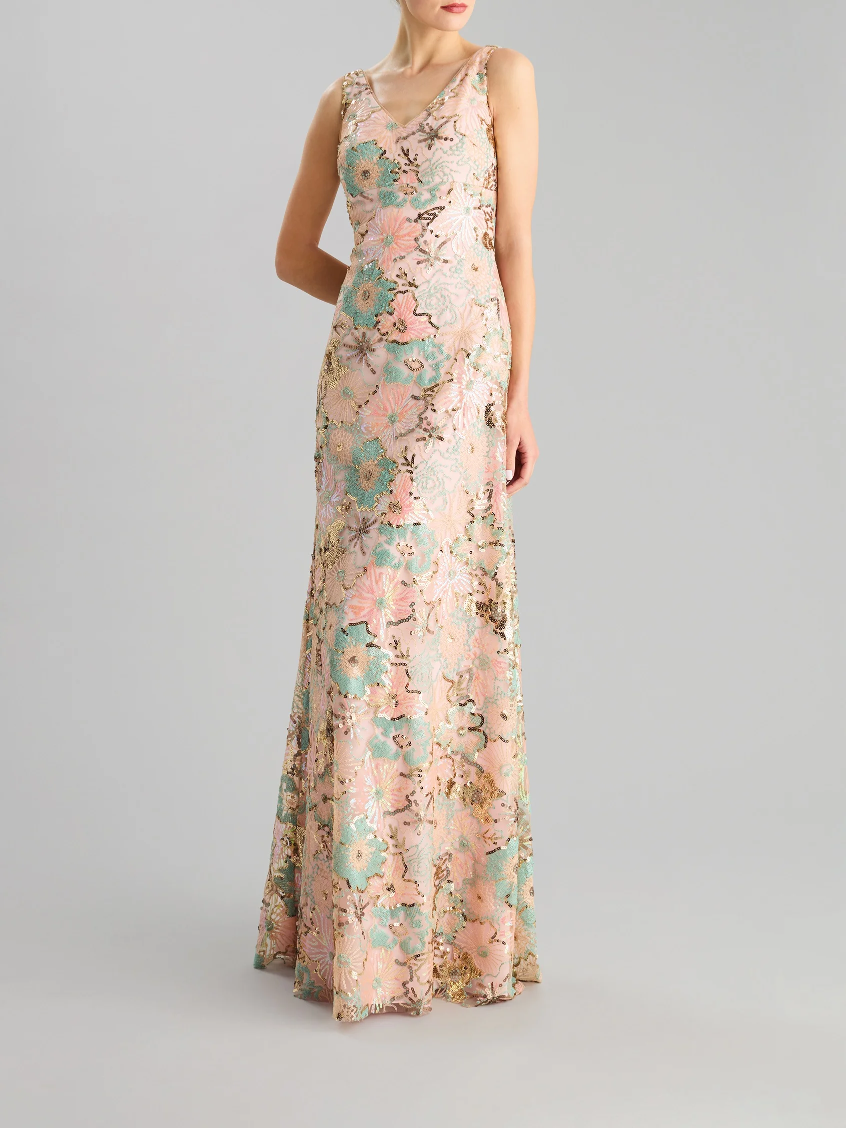 SPARKLE 2436 A-line party dress with V neckline