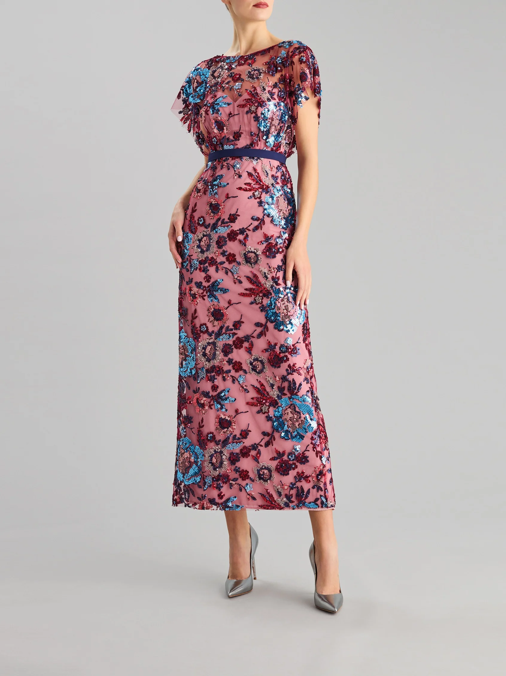 SPARKLE 2439 Sheath party dress with a boat neckline