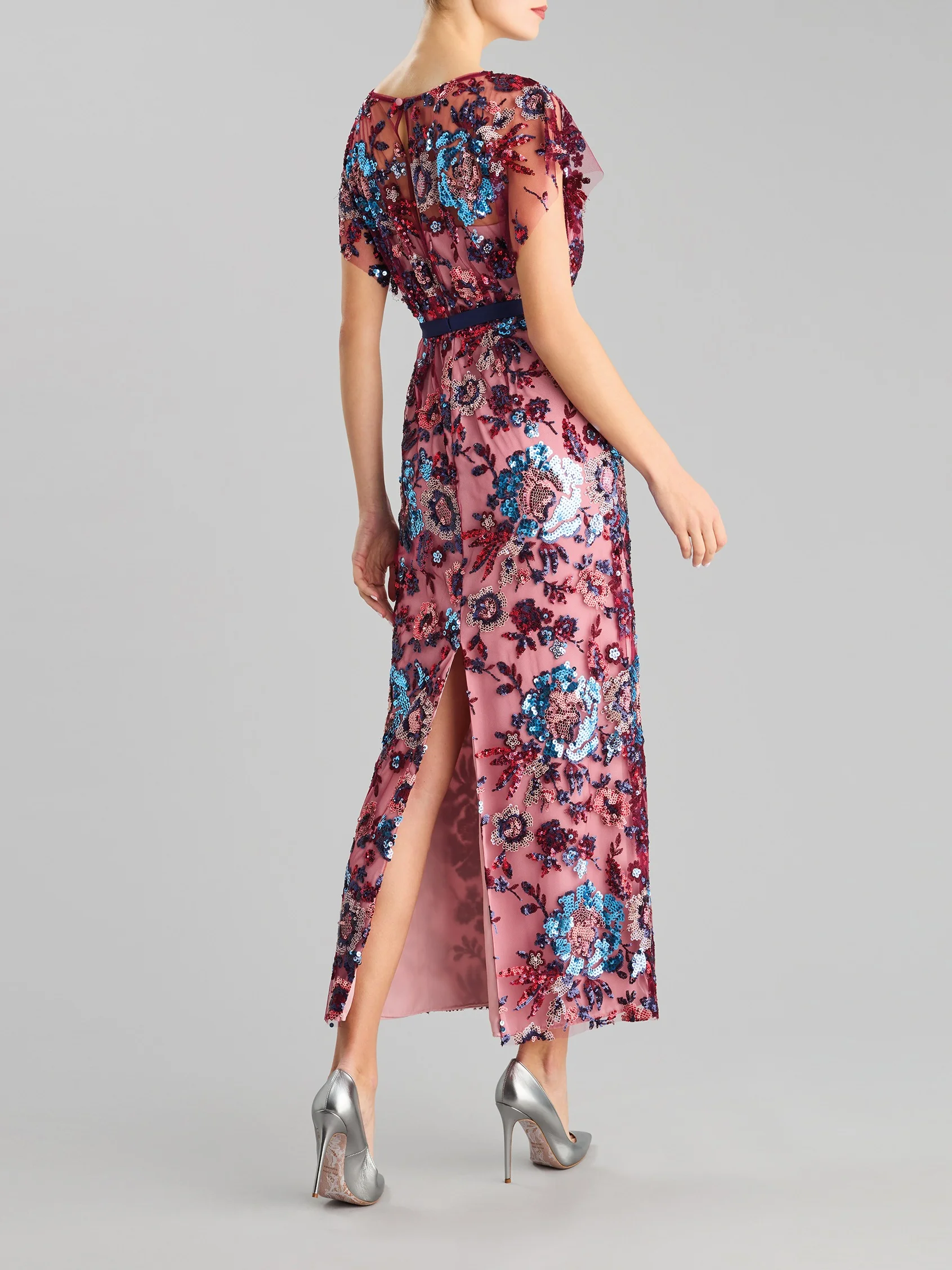 SPARKLE 2439 Sheath party dress with a boat neckline