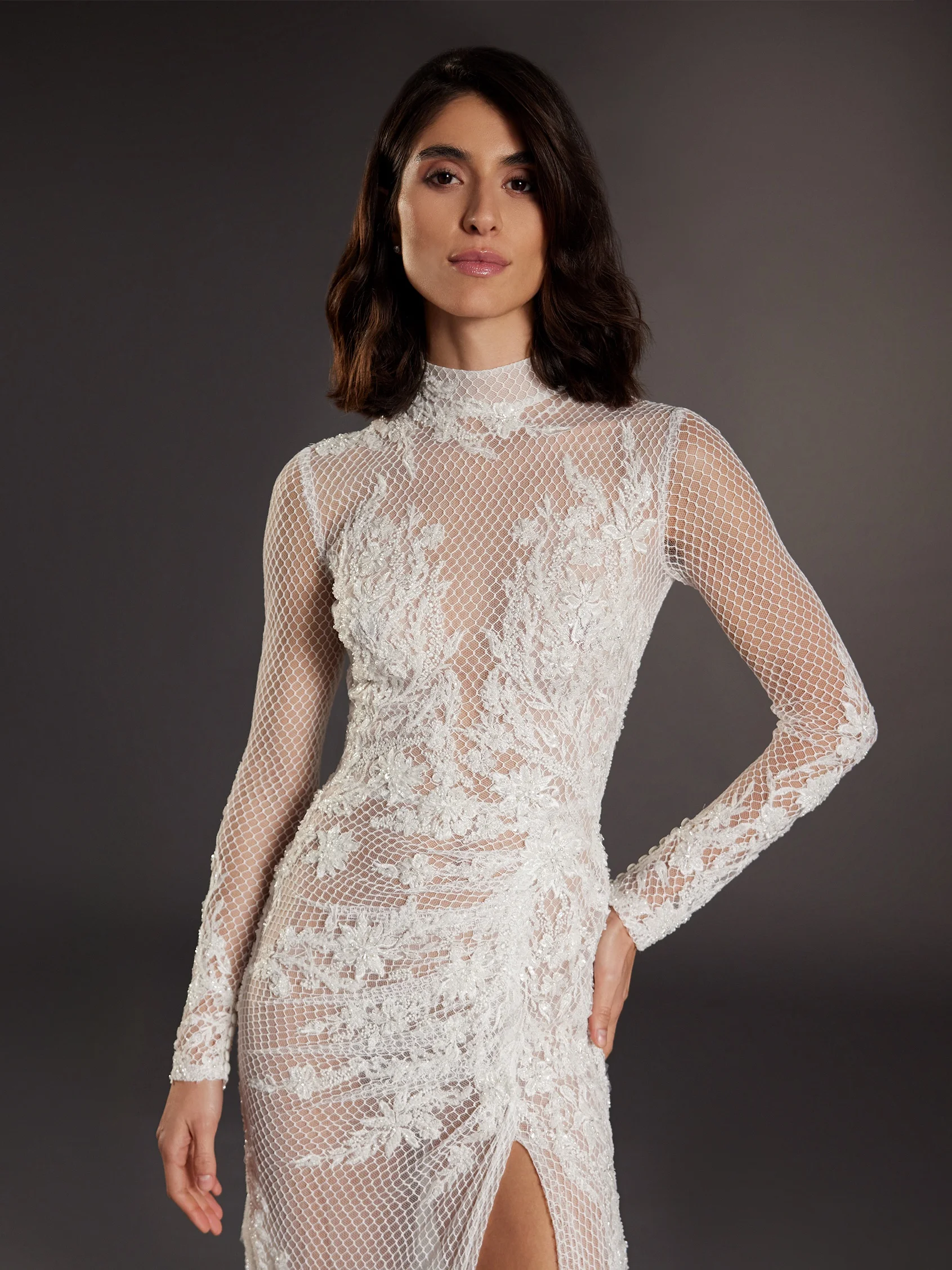 BUGANVILLA Mermaid wedding dress with a swan neck and long sleeves 3 BUGANVILLA Mermaid wedding dress with a swan neck and long sleeves