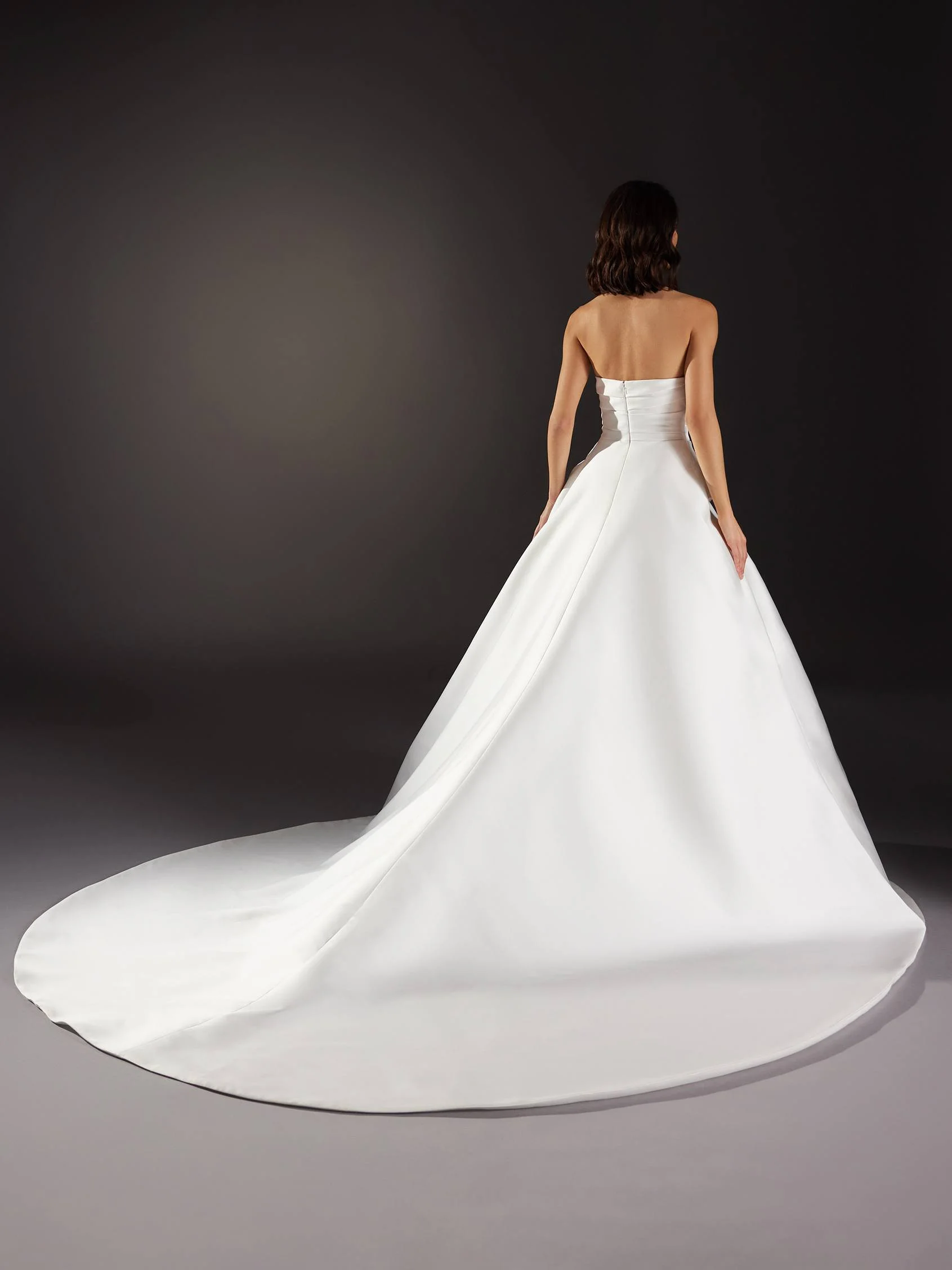 MODERNISMO Princess wedding dress with long sleeves and an asymmetrical neckline in Mikado 3 MODERNISMO Princess wedding dress with long sleeves and an asymmetrical neckline in Mikado