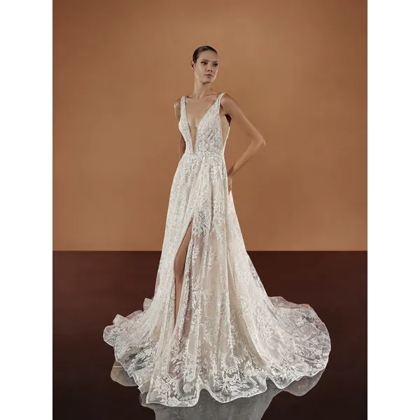 NETHRA A-line wedding dress with a V-neckline