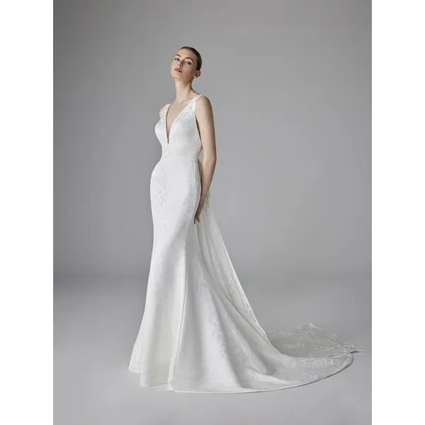 CHARLINE Mermaid wedding dress with V neck with straps in mikado 1 CHARLINE Mermaid wedding dress with V neck with straps in mikado