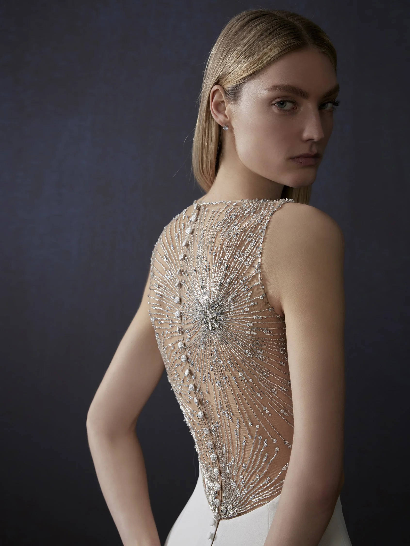 GALAXY Mermaid-cut crepe dress with beaded back