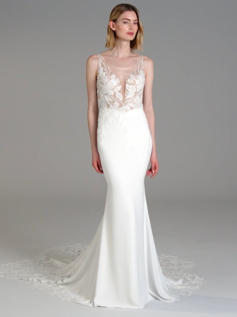 DEBBY Mermaid wedding dress with V neck in crepe and lace 1 DEBBY Mermaid wedding dress with V neck in crepe and lace
