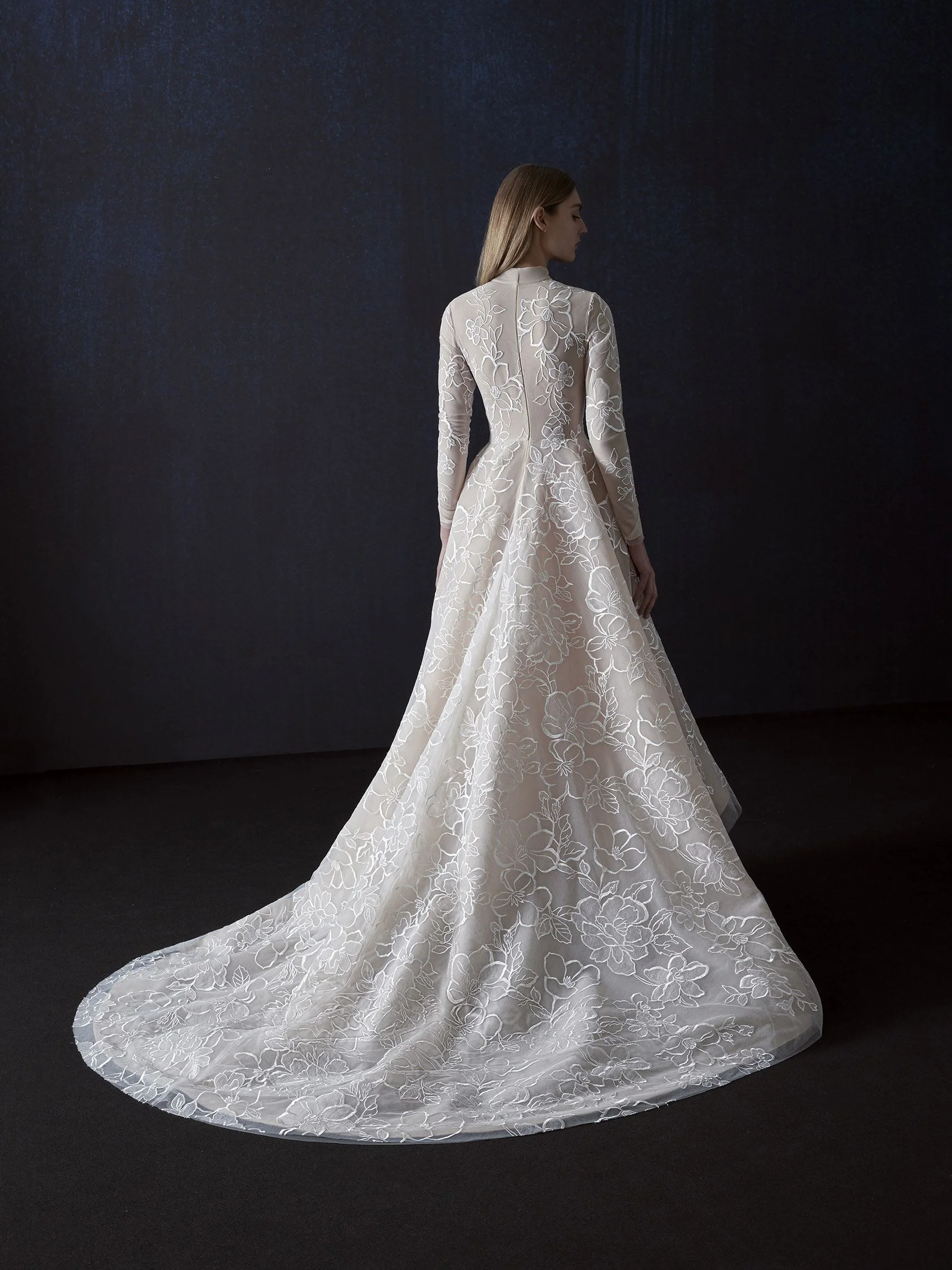 VELIA Ballgown wedding dress with high neck and long sleeves in lace