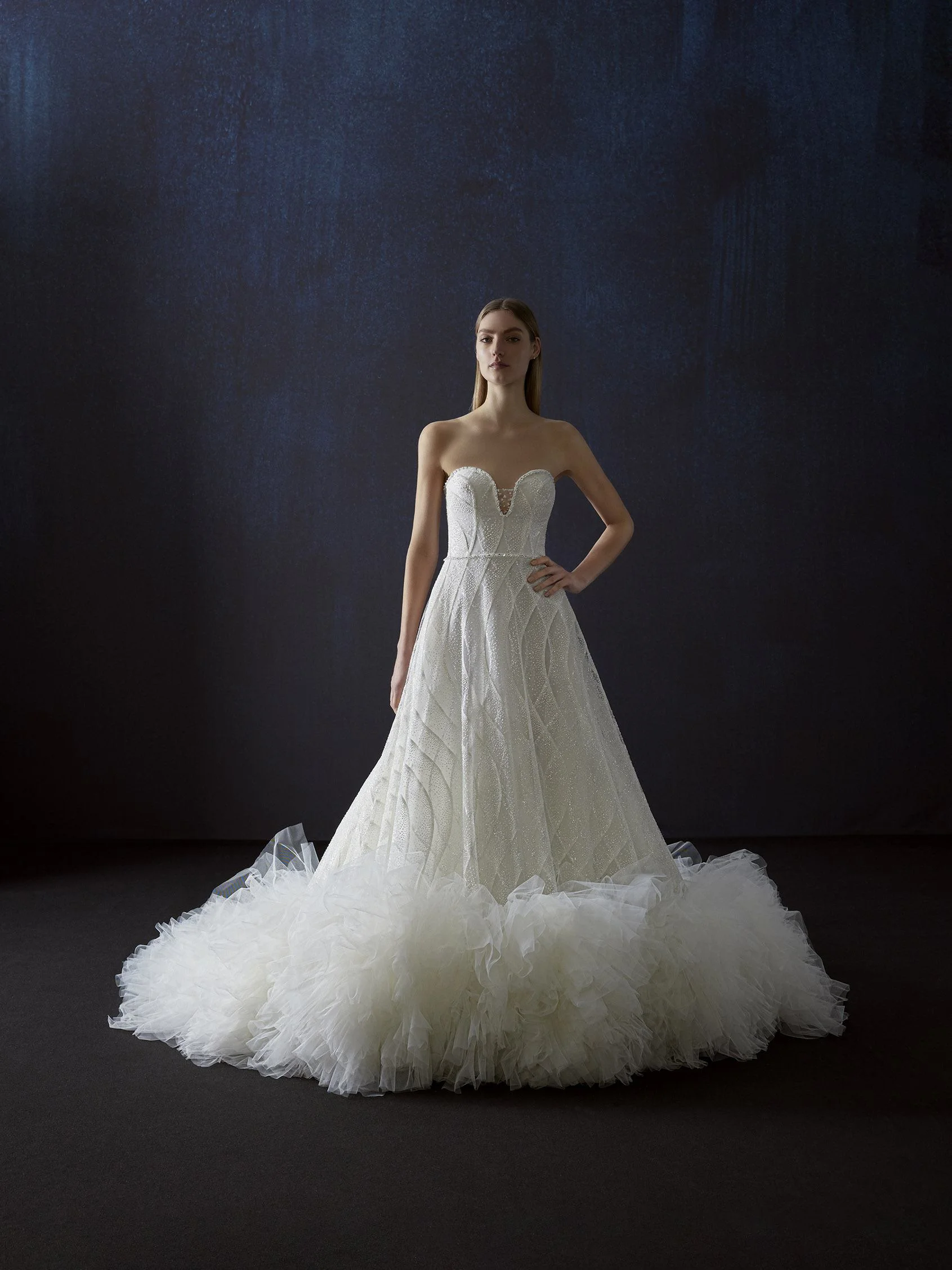 AIXA Ballgown sleeveless wedding dress with sweetheart neckline in glitter