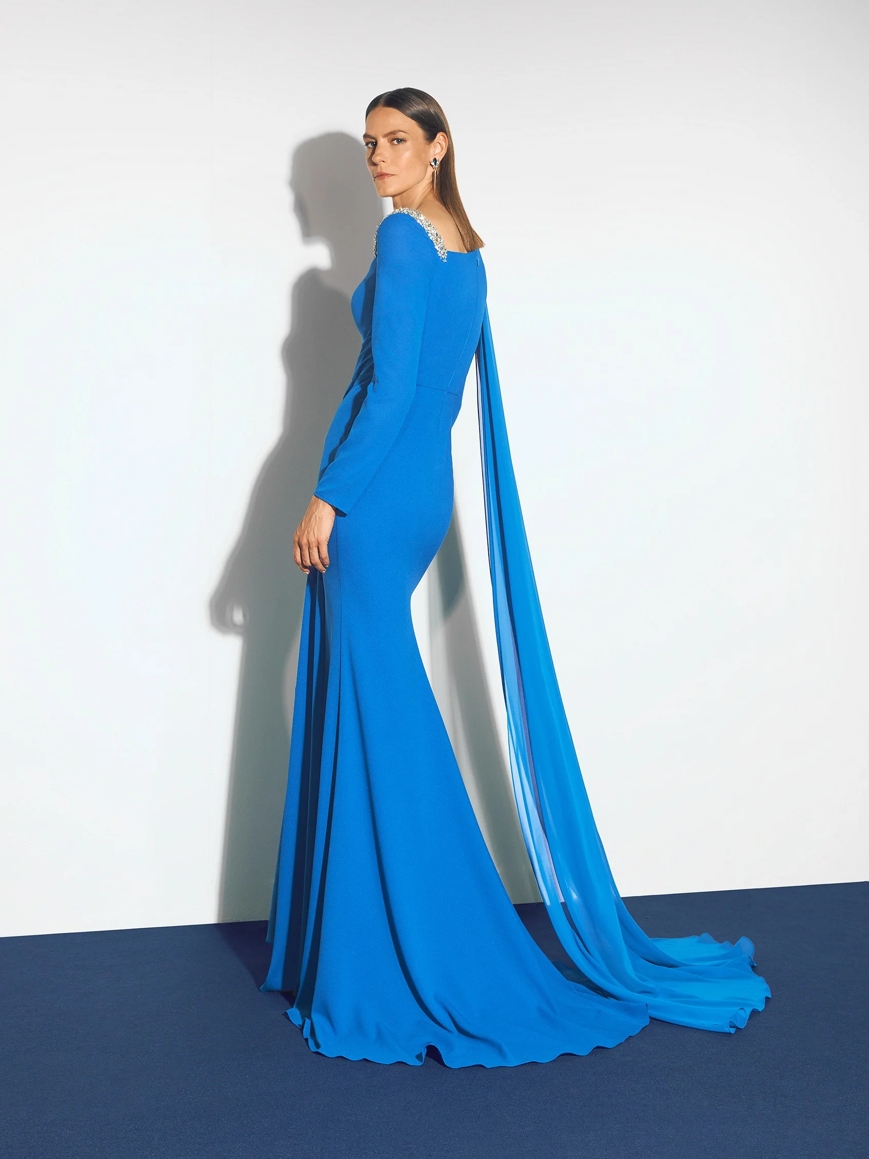 PETALO Mermaid evening dress with long sleeves in georgette 2 PETALO Mermaid evening dress with long sleeves in georgette