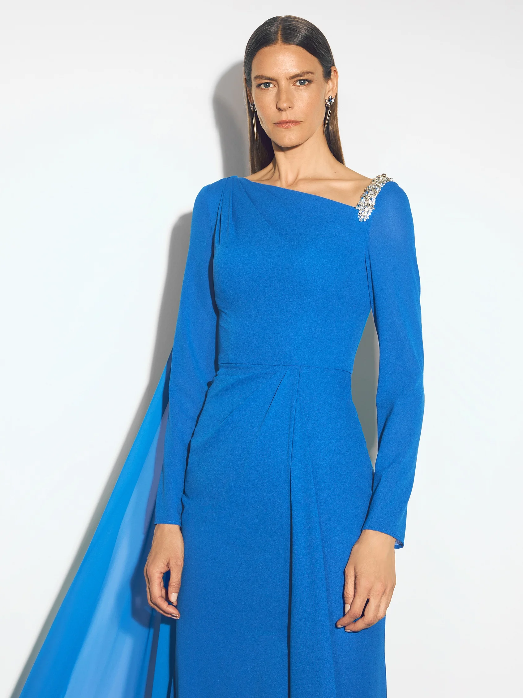 PETALO Mermaid evening dress with long sleeves in georgette 3 PETALO Mermaid evening dress with long sleeves in georgette