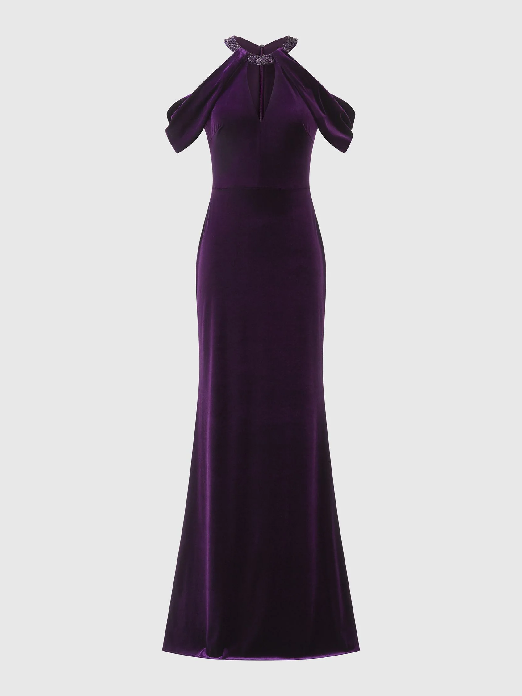 ALFABIA Mermaid off-the-shoulders cocktail dress with halter neckline and keyhole in velvet