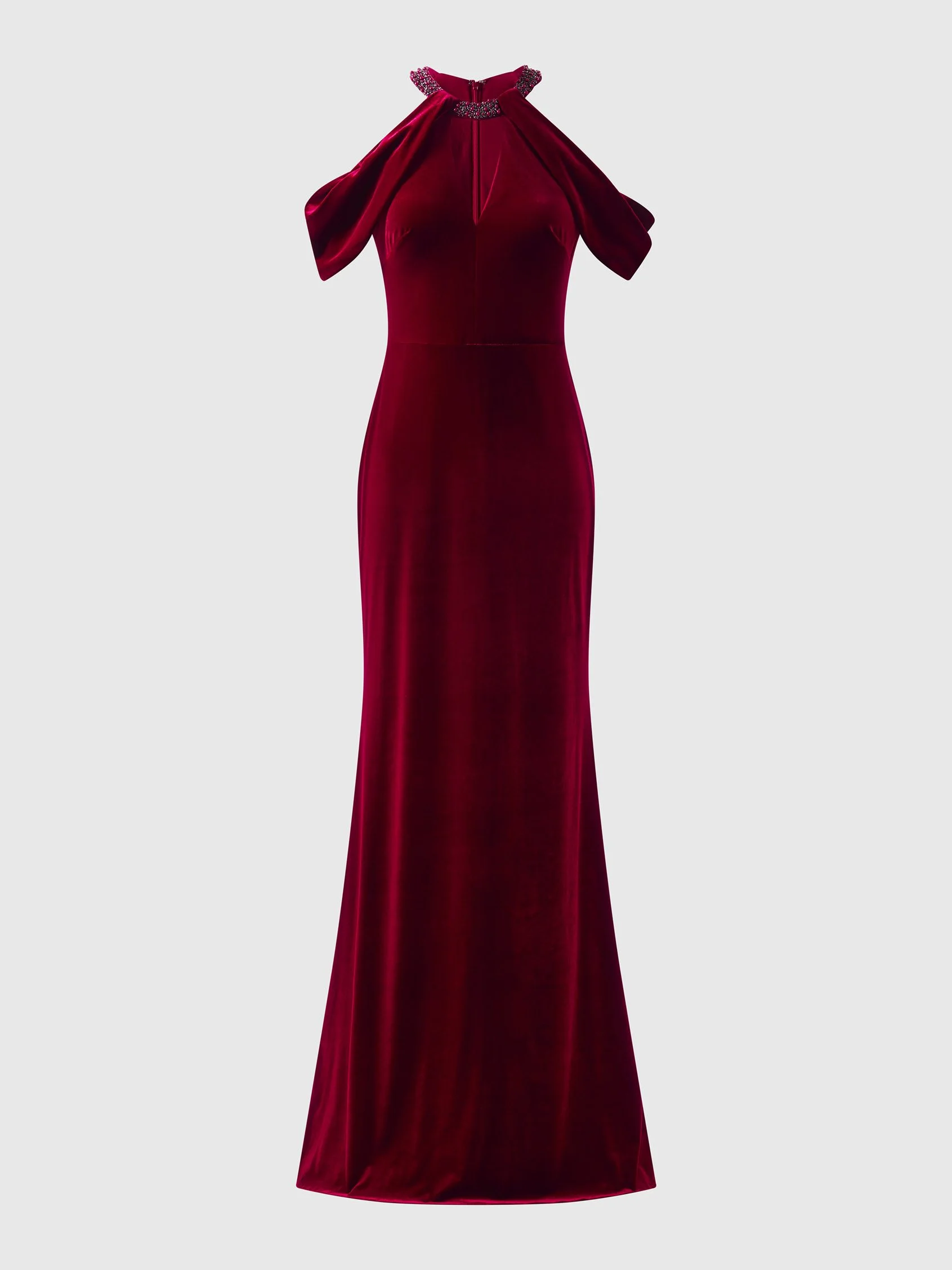 ALFABIA Mermaid off-the-shoulders cocktail dress with halter neckline and keyhole in velvet 3 ALFABIA Mermaid off-the-shoulders cocktail dress with halter neckline and keyhole in velvet