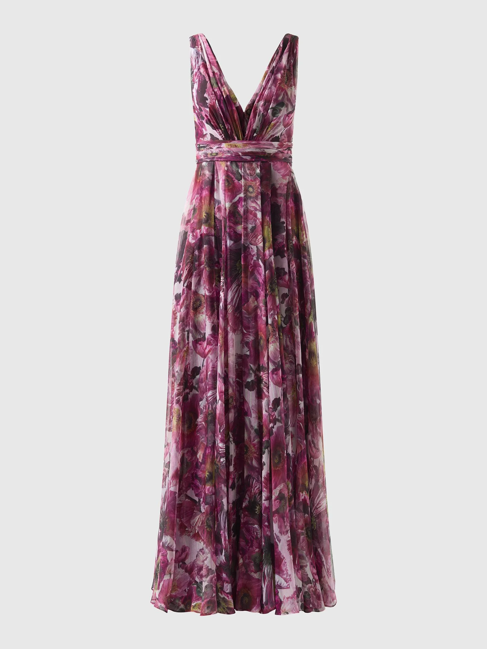 CRATHES A-line cocktail dress with V neck in printed chiffon