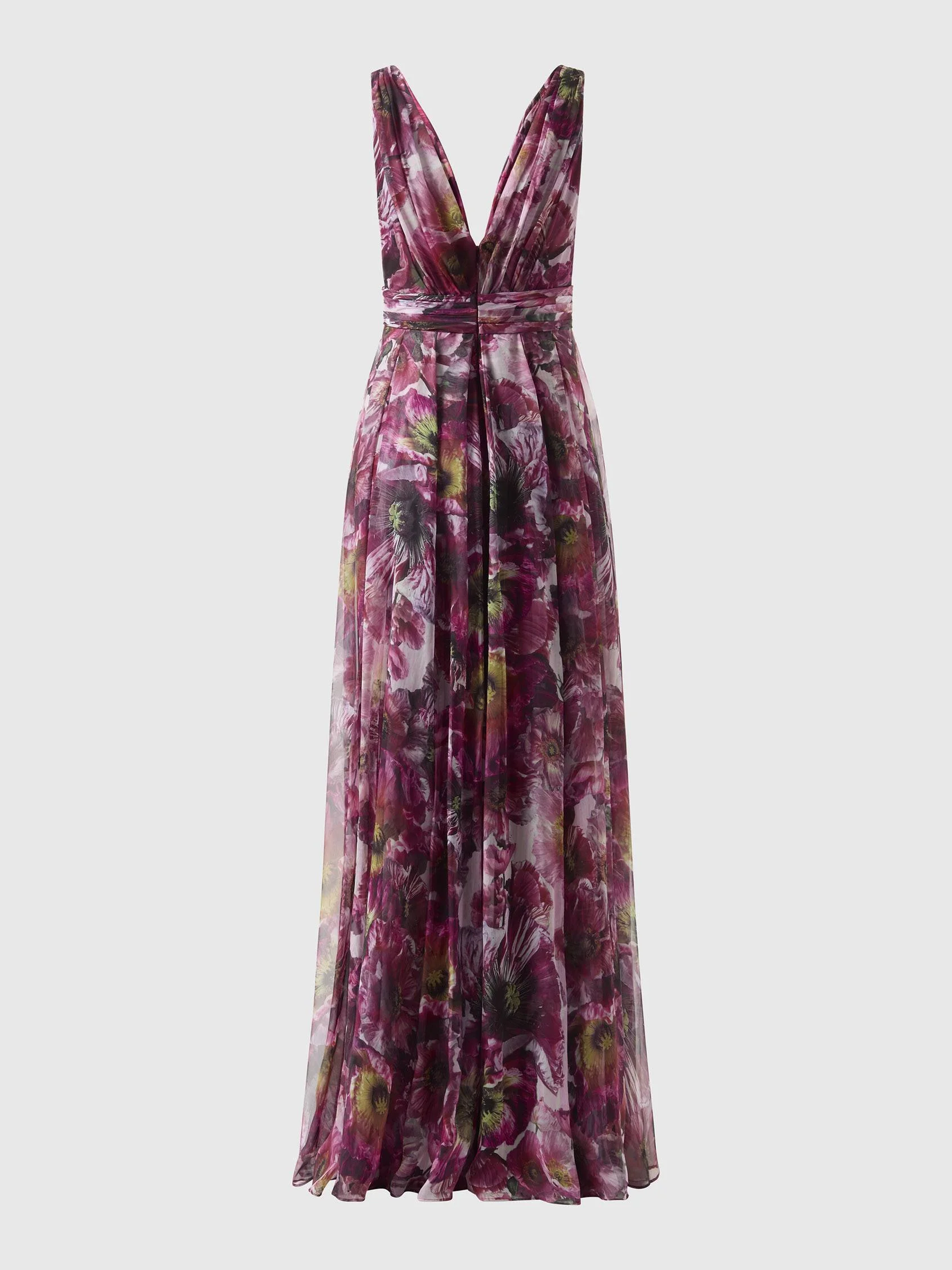 CRATHES A-line cocktail dress with V neck in printed chiffon
