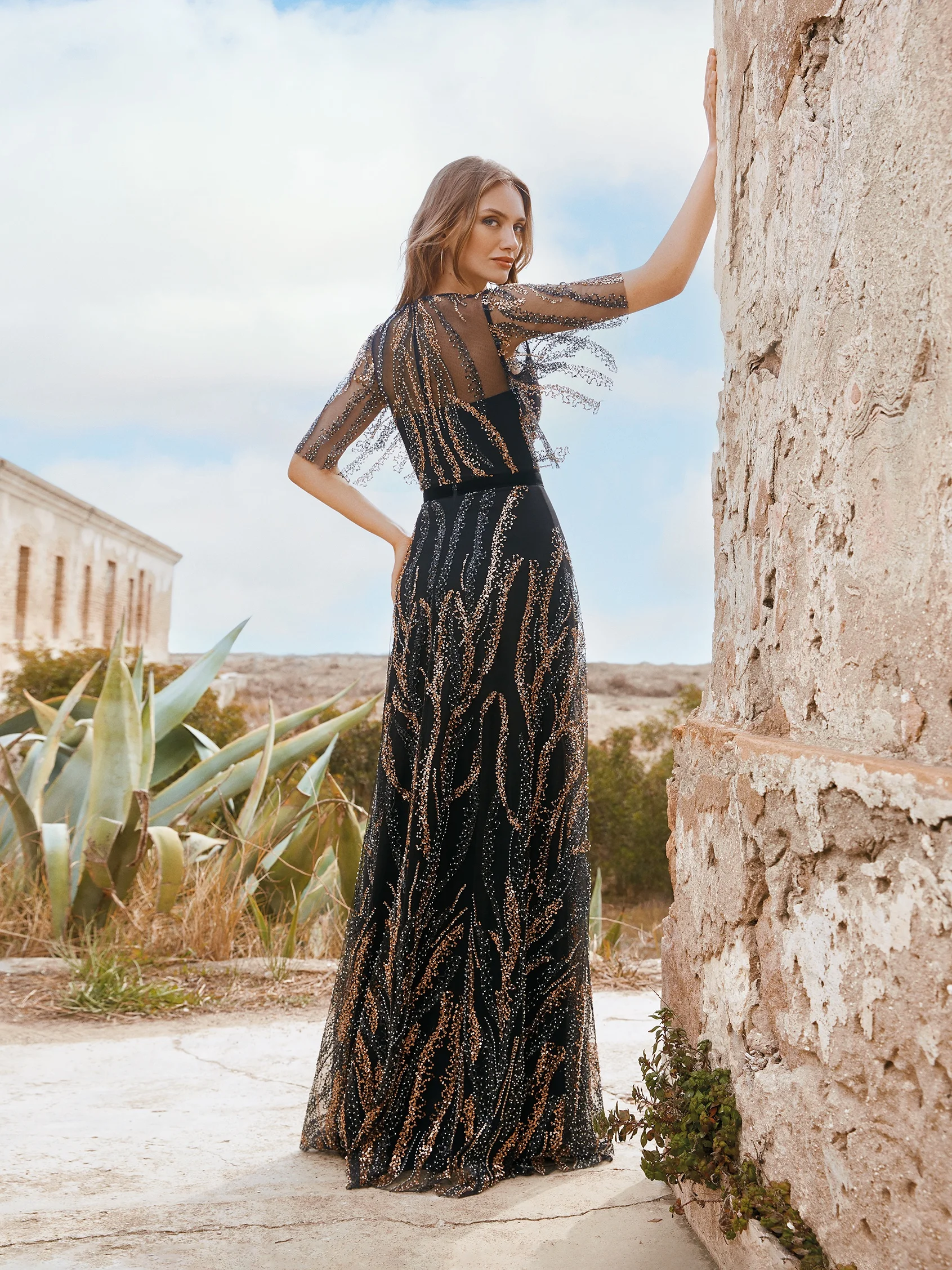 LAYTON Embroidered party dress with sheer elements