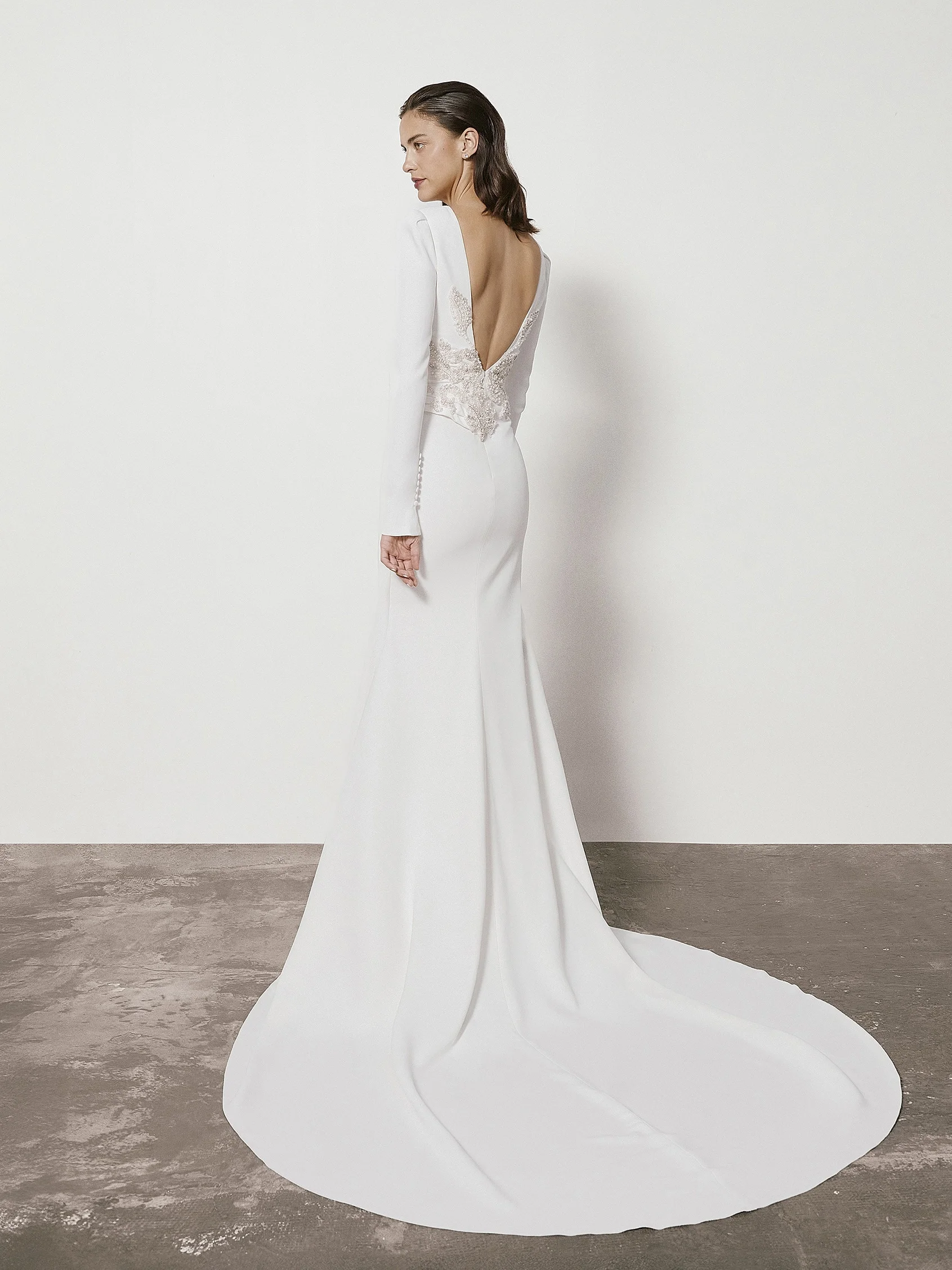 KATHERYN Mermaid wedding dress with bateau neckline and long sleeves in crepe 5 KATHERYN Mermaid wedding dress with bateau neckline and long sleeves in crepe