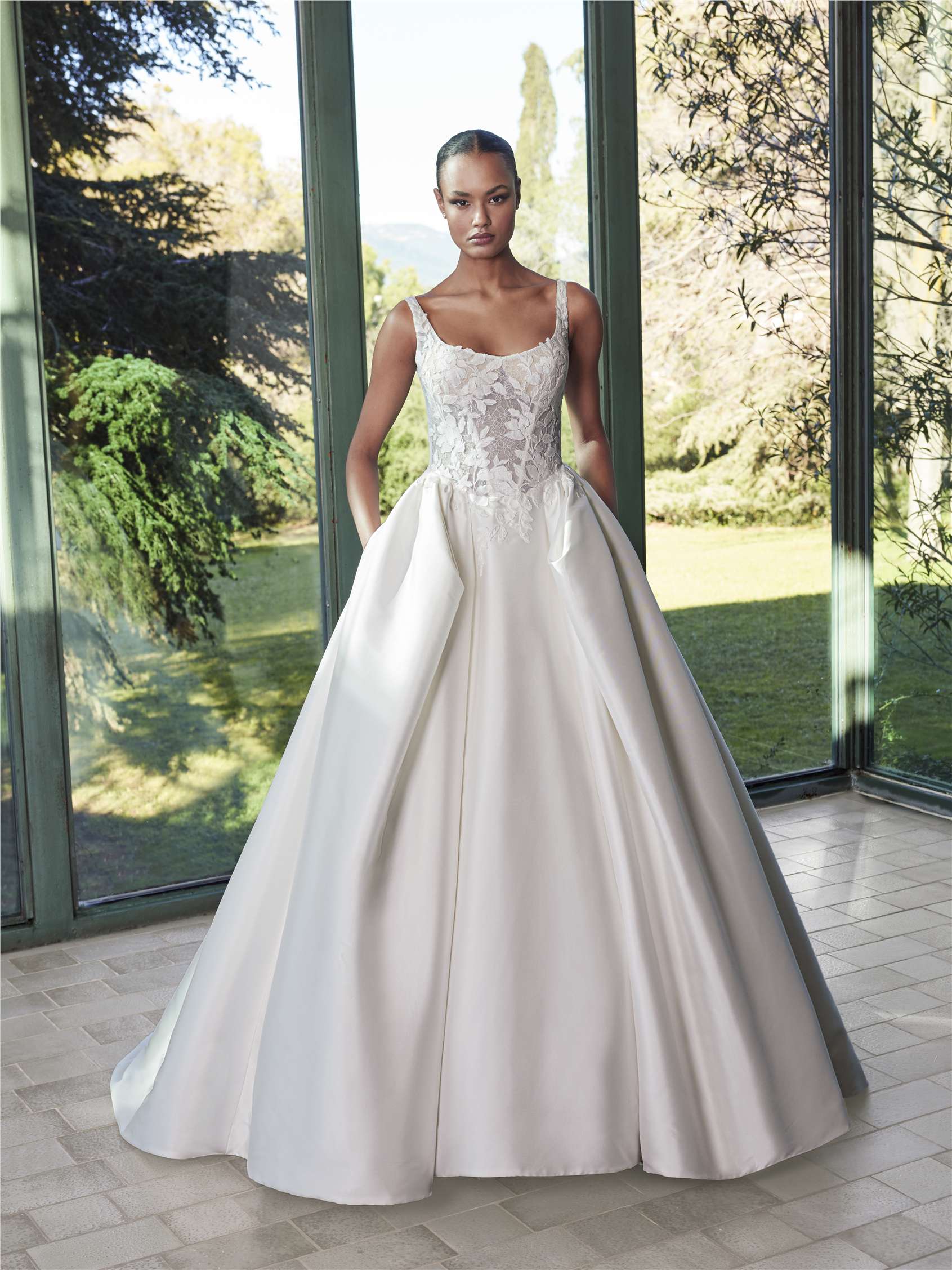 SWAN Mikado princess wedding dress with round neckline