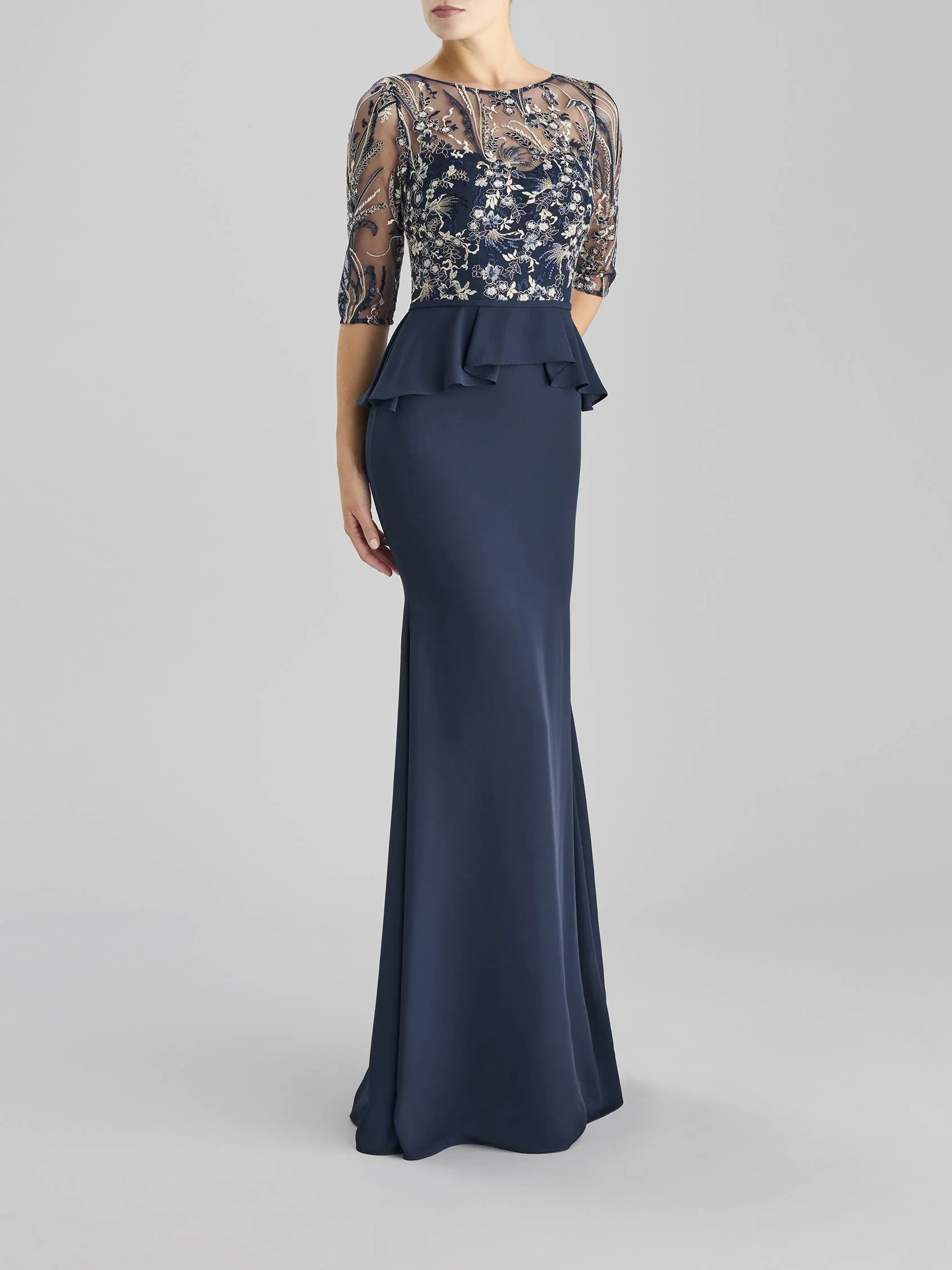 LACE 2316 Sheath party dress with bateau neckline and three-quarter sleeves
