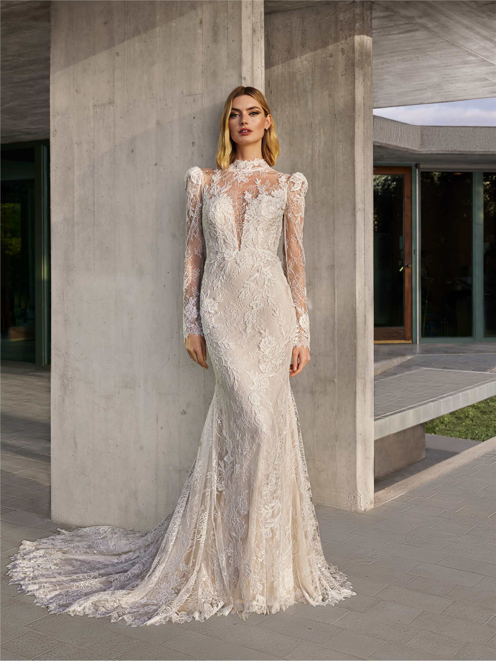 NOLEY Lace mermaid wedding dress with high neck and long sleeves 1 NOLEY Lace mermaid wedding dress with high neck and long sleeves