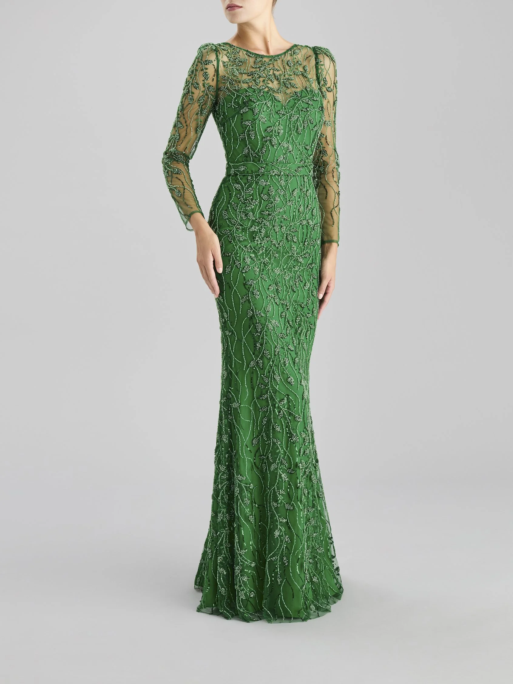 SPARKLE 2333 Sheath party dress with bateau neckline and long sleeves