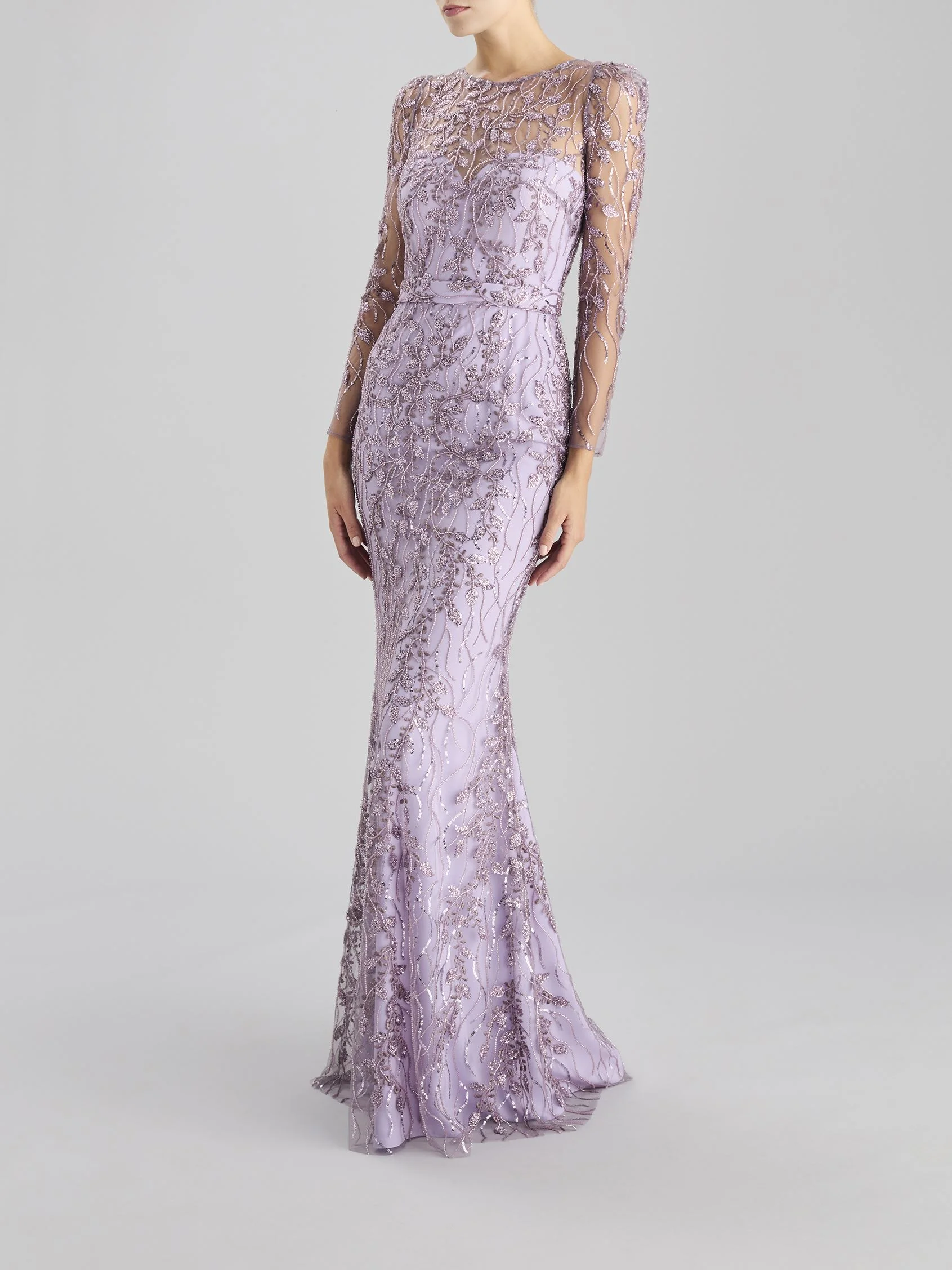 SPARKLE 2333 Sheath party dress with bateau neckline and long sleeves
