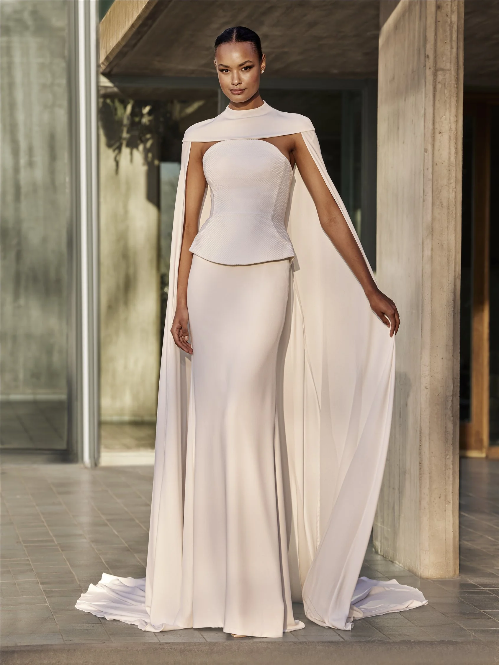 LAWN Strapless column bridal wedding dress in crepe 1 LAWN Strapless column bridal wedding dress in crepe