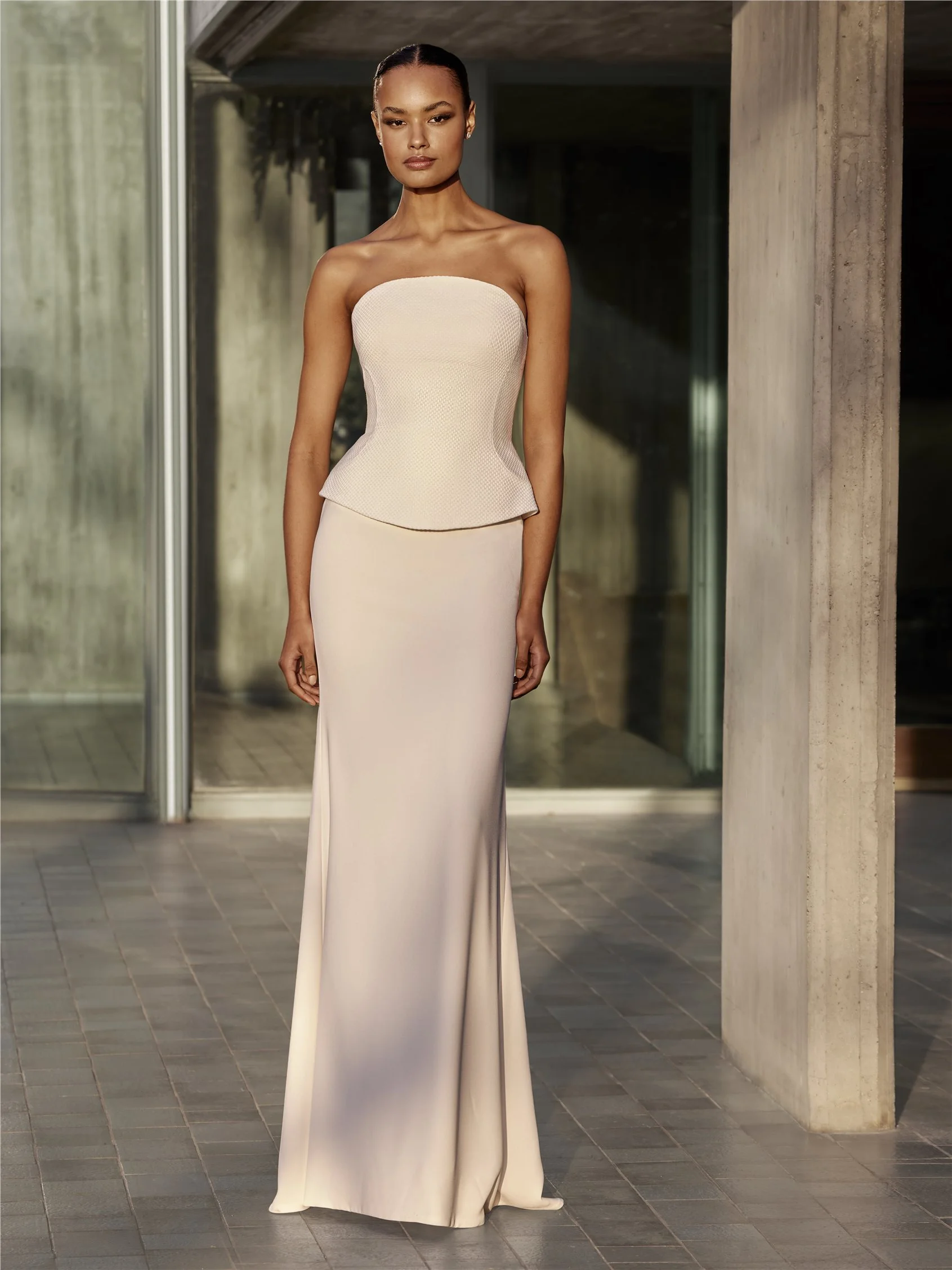 LAWN Strapless column bridal wedding dress in crepe 2 LAWN Strapless column bridal wedding dress in crepe