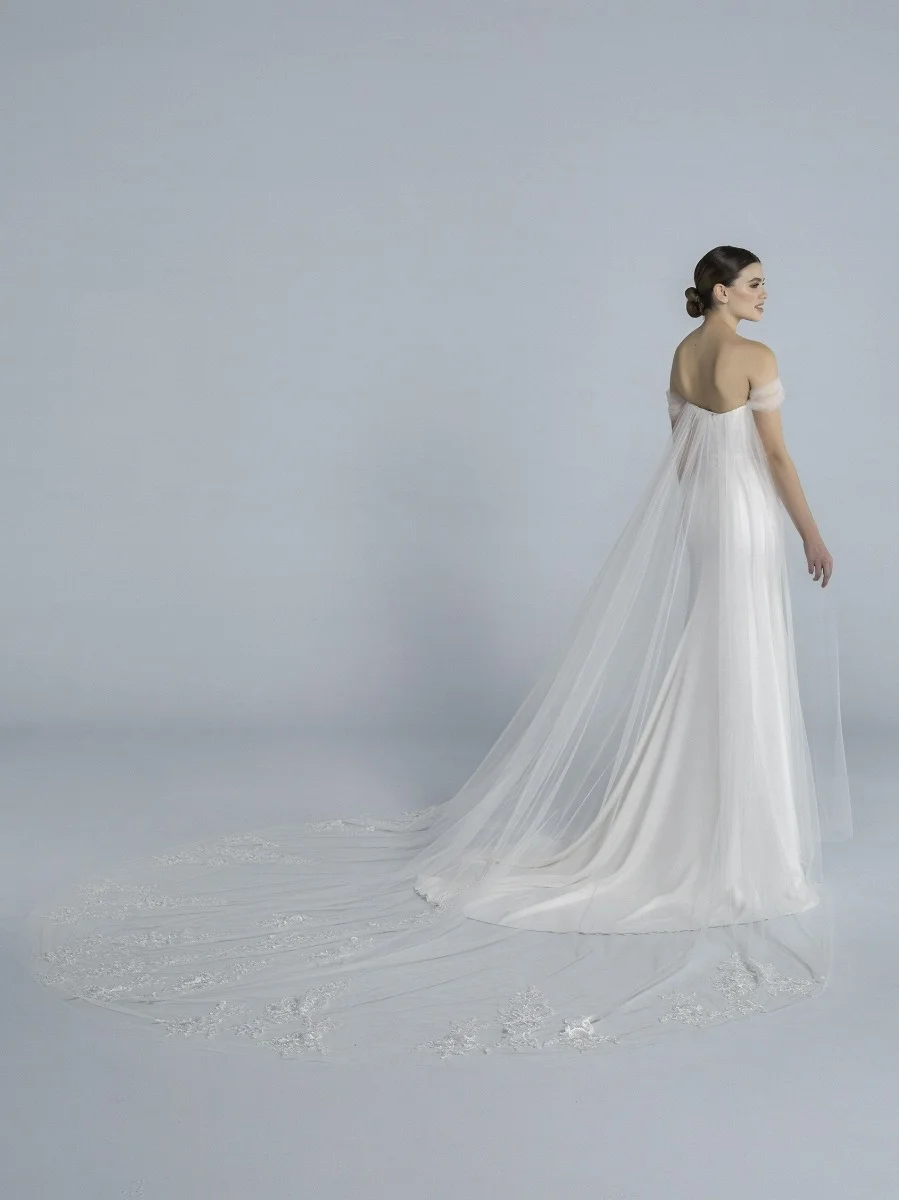 CAPA LA 2174 Tulle cape with embroidery and rhinestones
