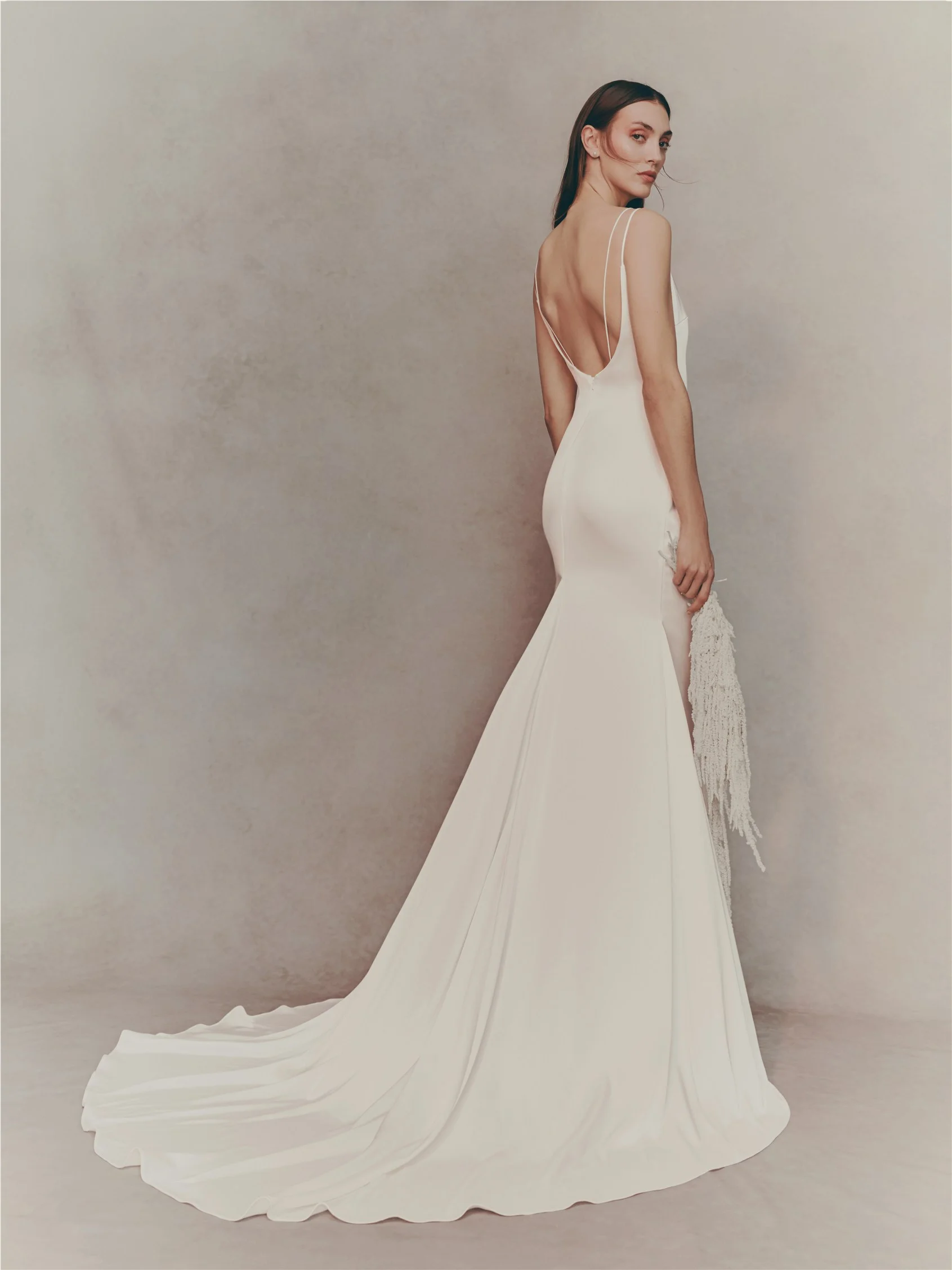 KAROVA Mermaid dress with bateau neckline and V-back.
