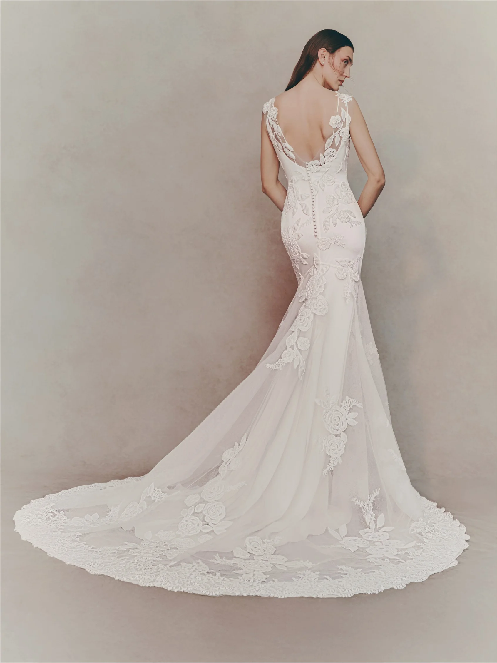 KAROVA Mermaid dress with bateau neckline and V-back.