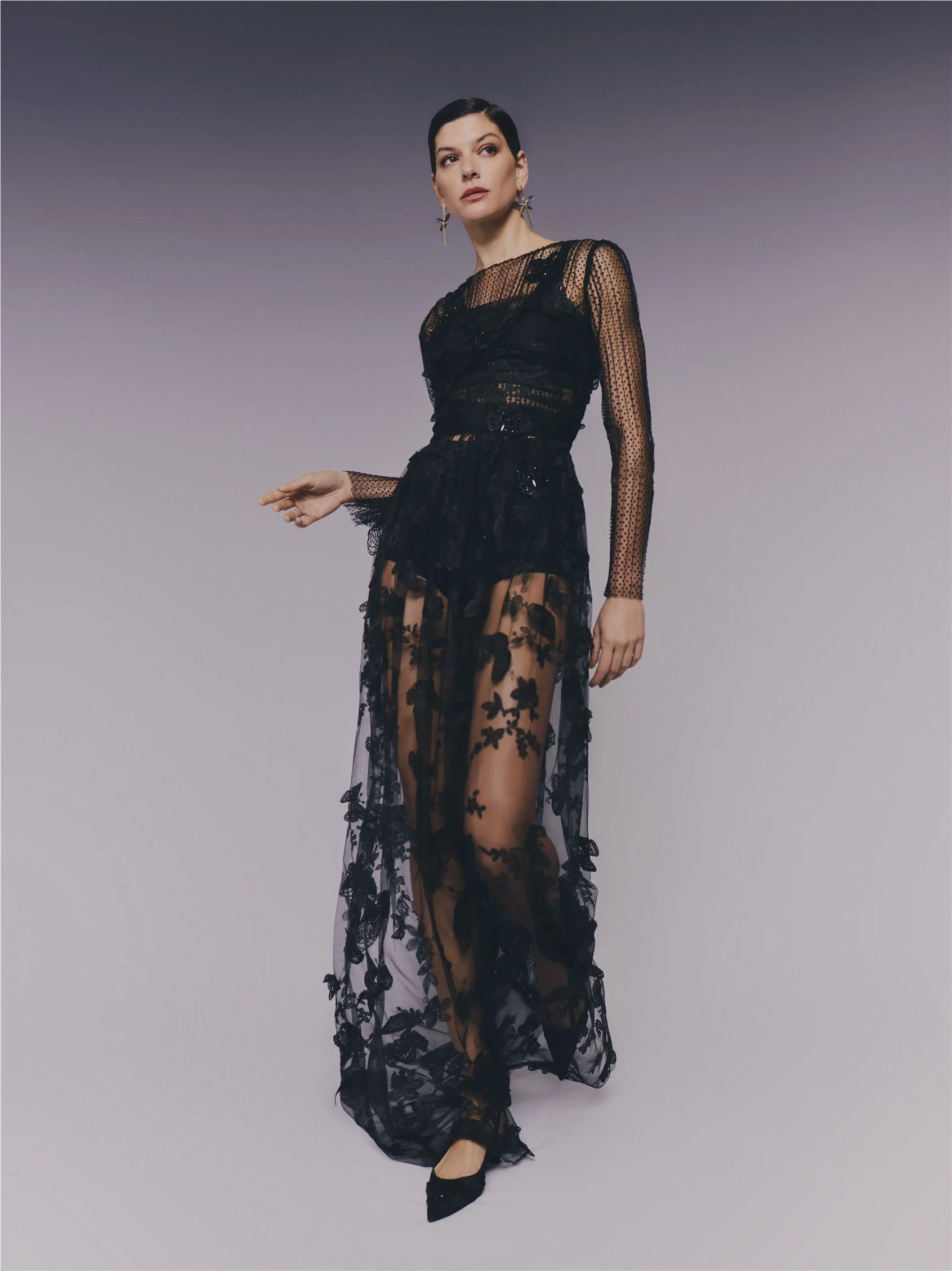 ERIDANUS A-line dress with round neckline, long sleeves