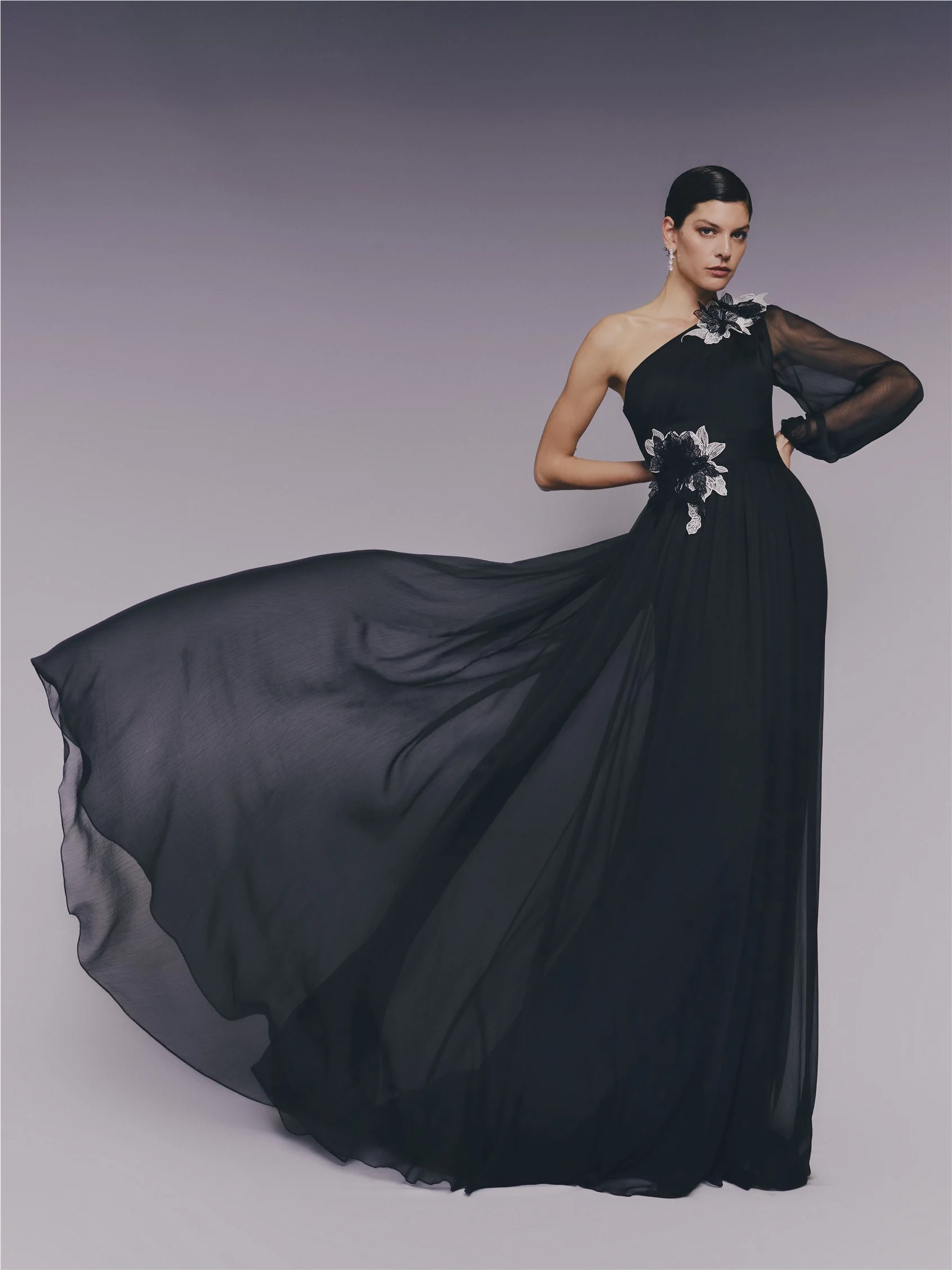 GELSA A-line dress with asymmetrical neckline, long sleeves 1 GELSA A-line dress with asymmetrical neckline, long sleeves