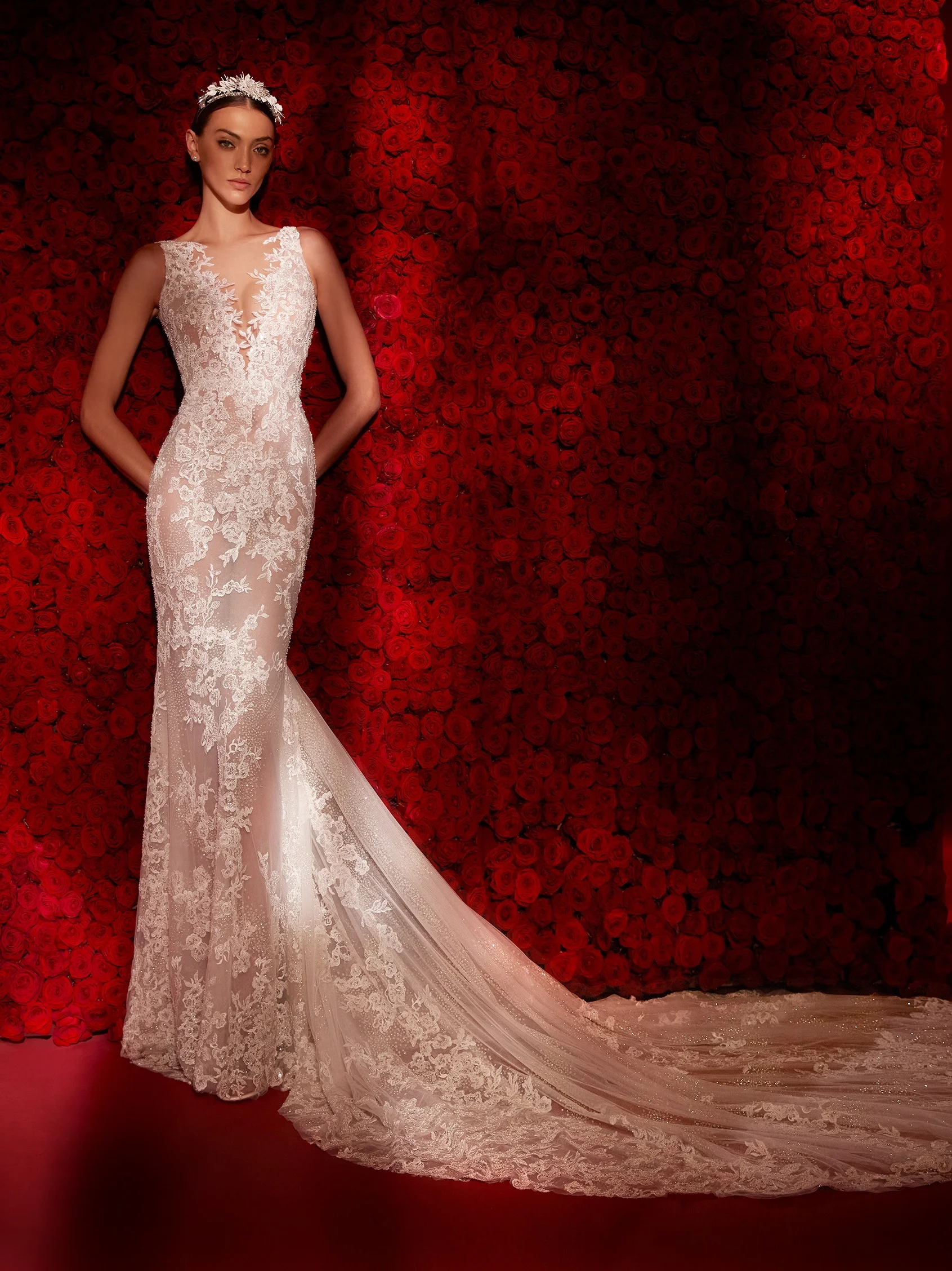 DESSAY Sleeveless mermaid wedding dress with V-neck