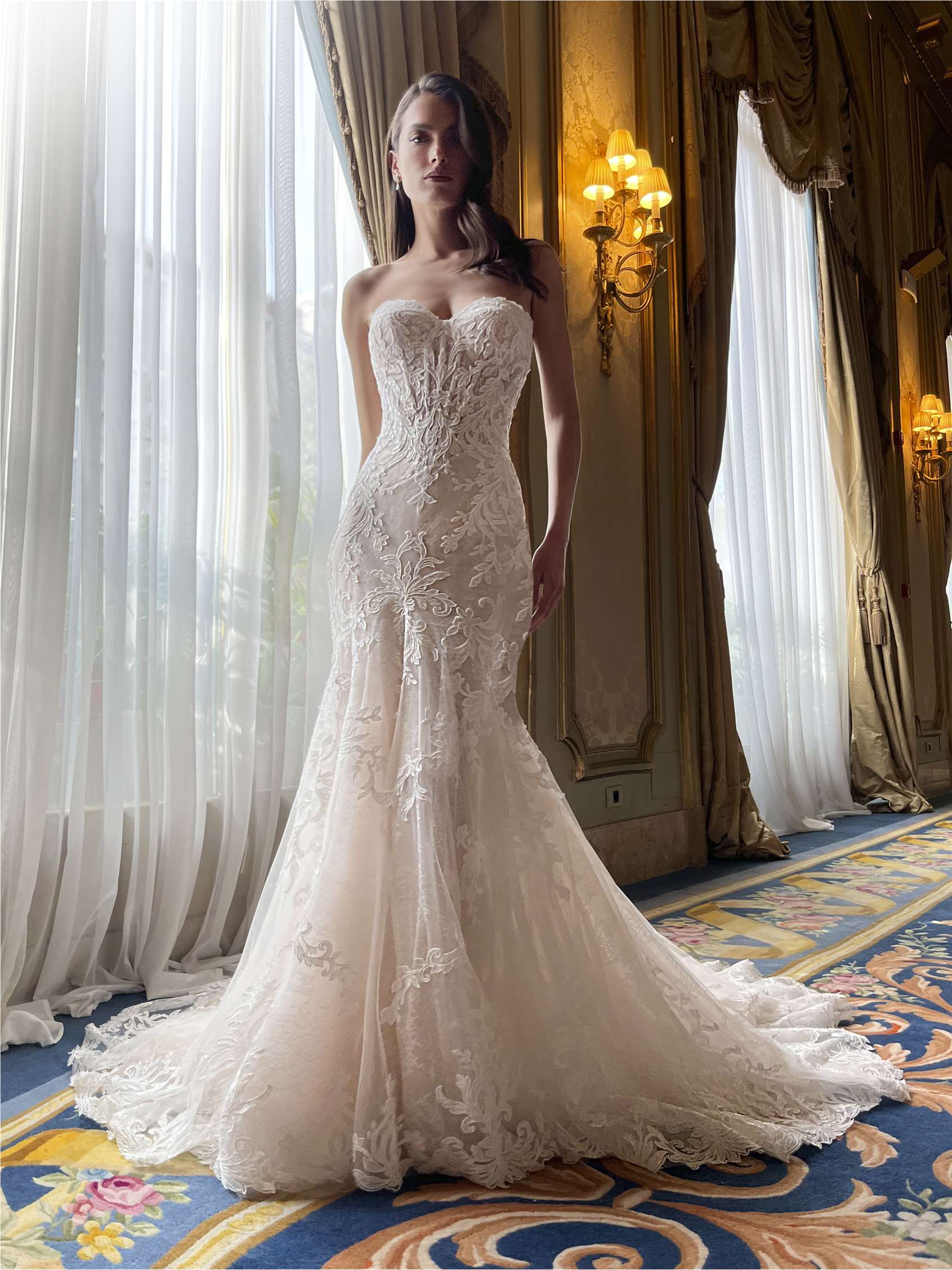 BYZE Mermaid gown with sweetheart neckline and tulle overskirt 1 BYZE Mermaid gown with sweetheart neckline and tulle overskirt