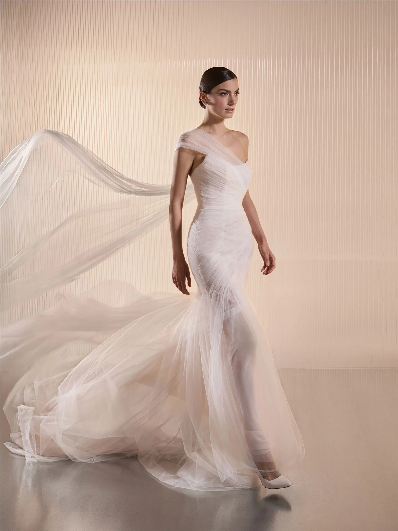 AURENIA Pleated tulle mermaid gown with detachable train 1 AURENIA Pleated tulle mermaid gown with detachable train