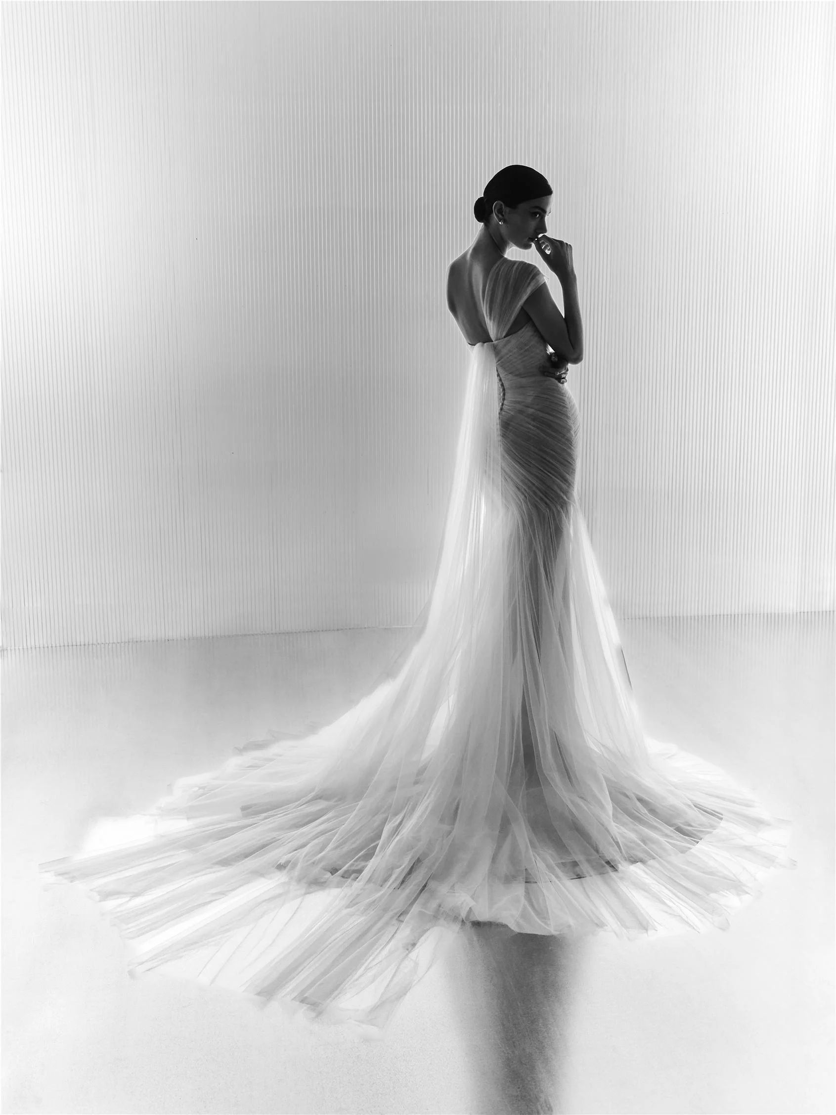 AURENIA Pleated tulle mermaid gown with detachable train 3 AURENIA Pleated tulle mermaid gown with detachable train