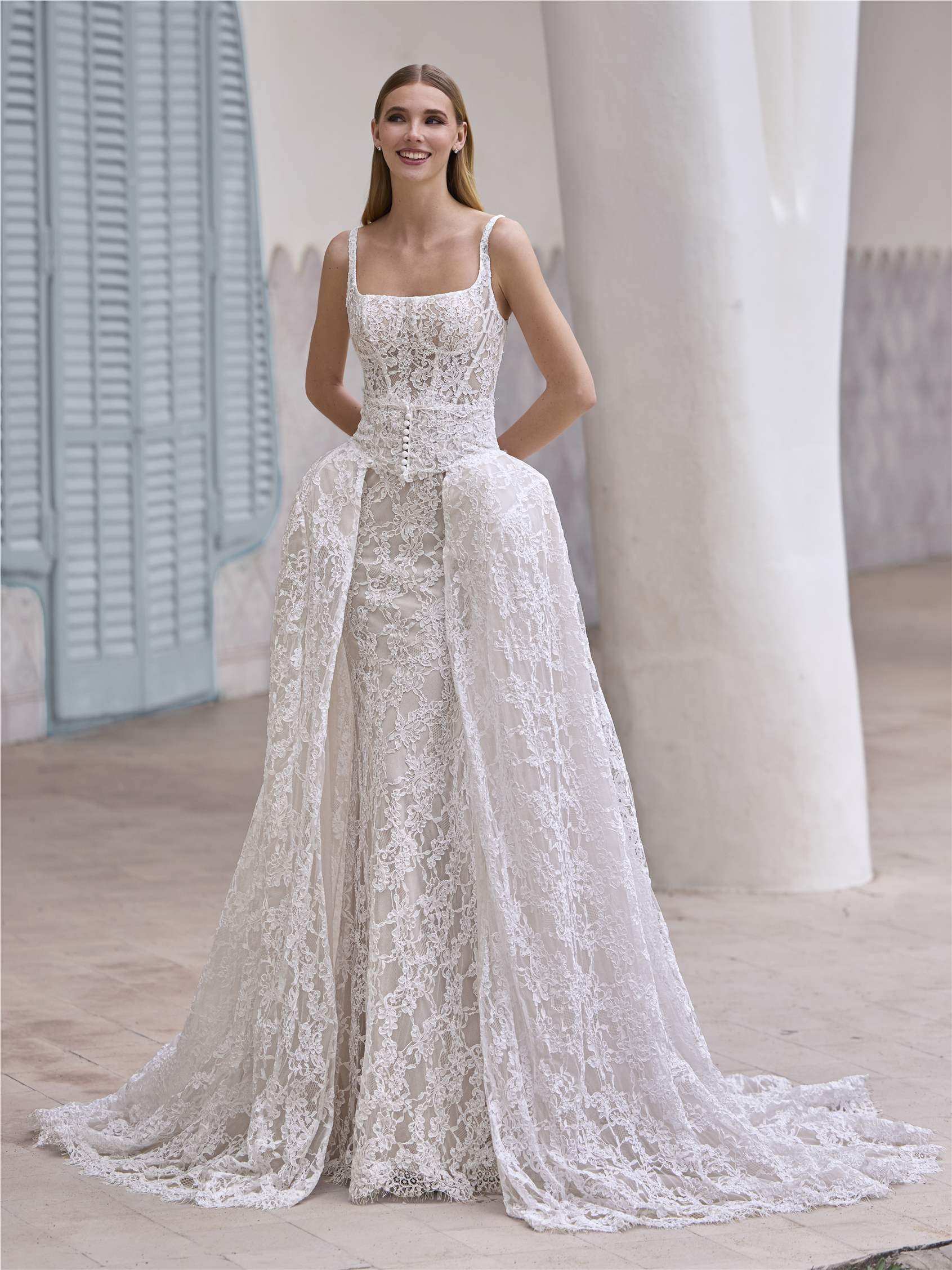 MOTT Mermaid dress with square neckline and detachable overskirt 1 MOTT Mermaid dress with square neckline and detachable overskirt