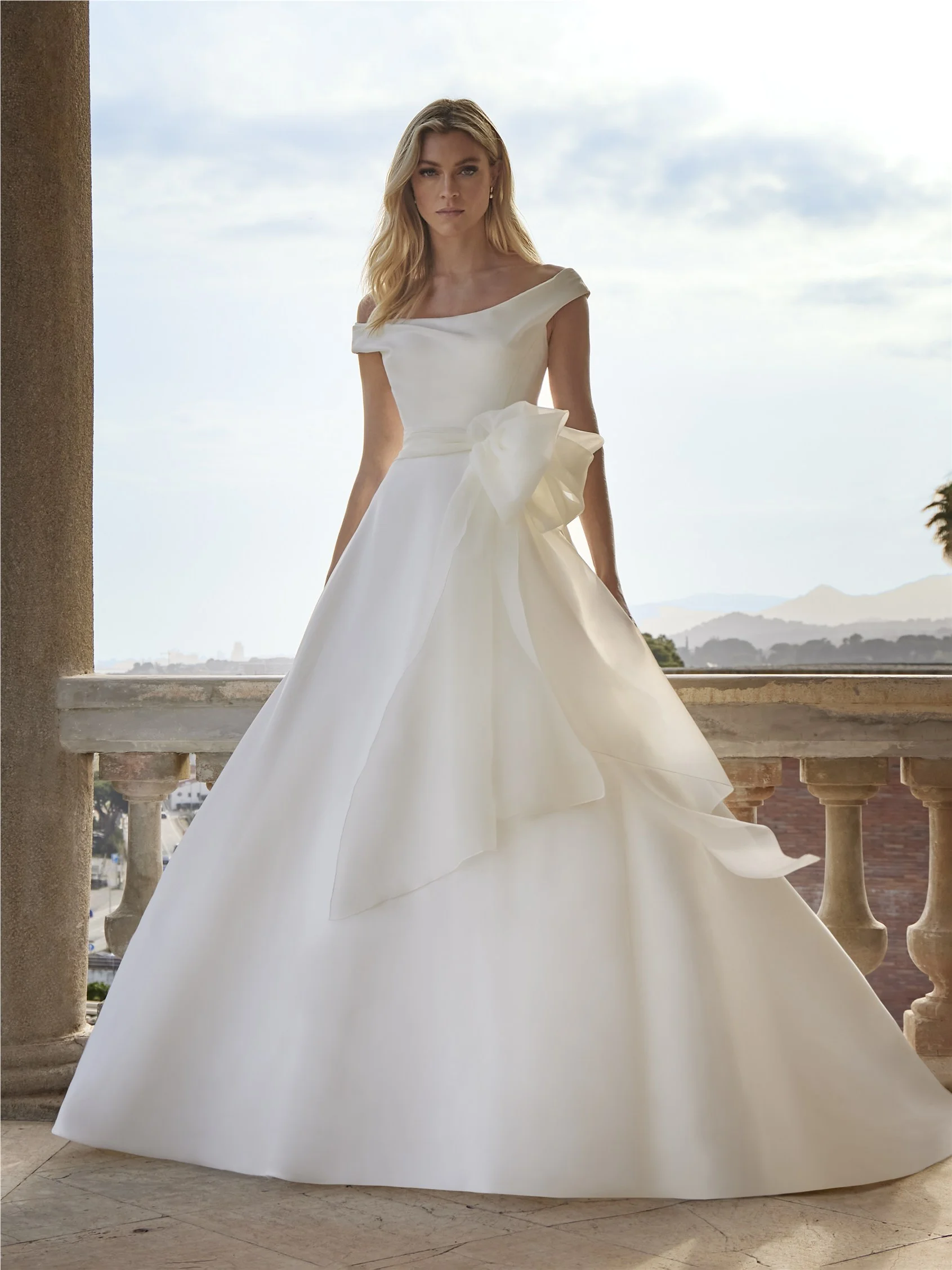 SAWAI A-line dress with bateau neckline with detachable flower 1 SAWAI A-line dress with bateau neckline with detachable flower