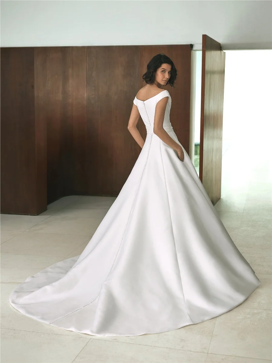SAWAI A-line dress with bateau neckline with detachable flower 2 SAWAI A-line dress with bateau neckline with detachable flower