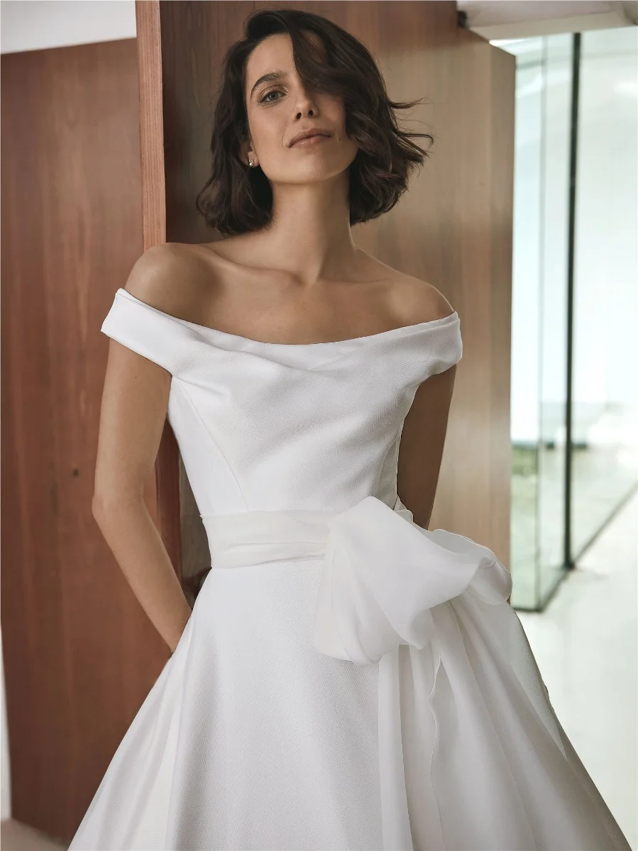 SAWAI A-line dress with bateau neckline with detachable flower 4 SAWAI A-line dress with bateau neckline with detachable flower