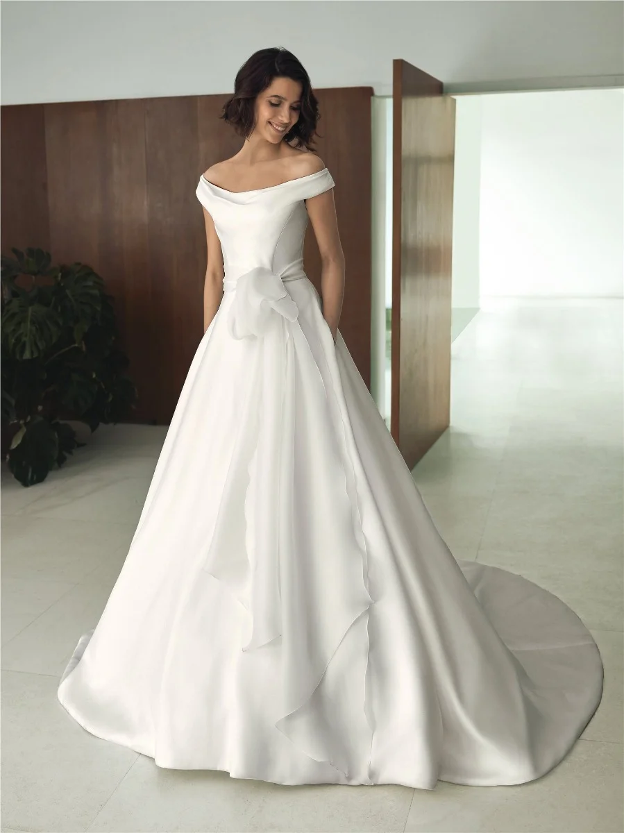 SAWAI A-line dress with bateau neckline with detachable flower 6 SAWAI A-line dress with bateau neckline with detachable flower