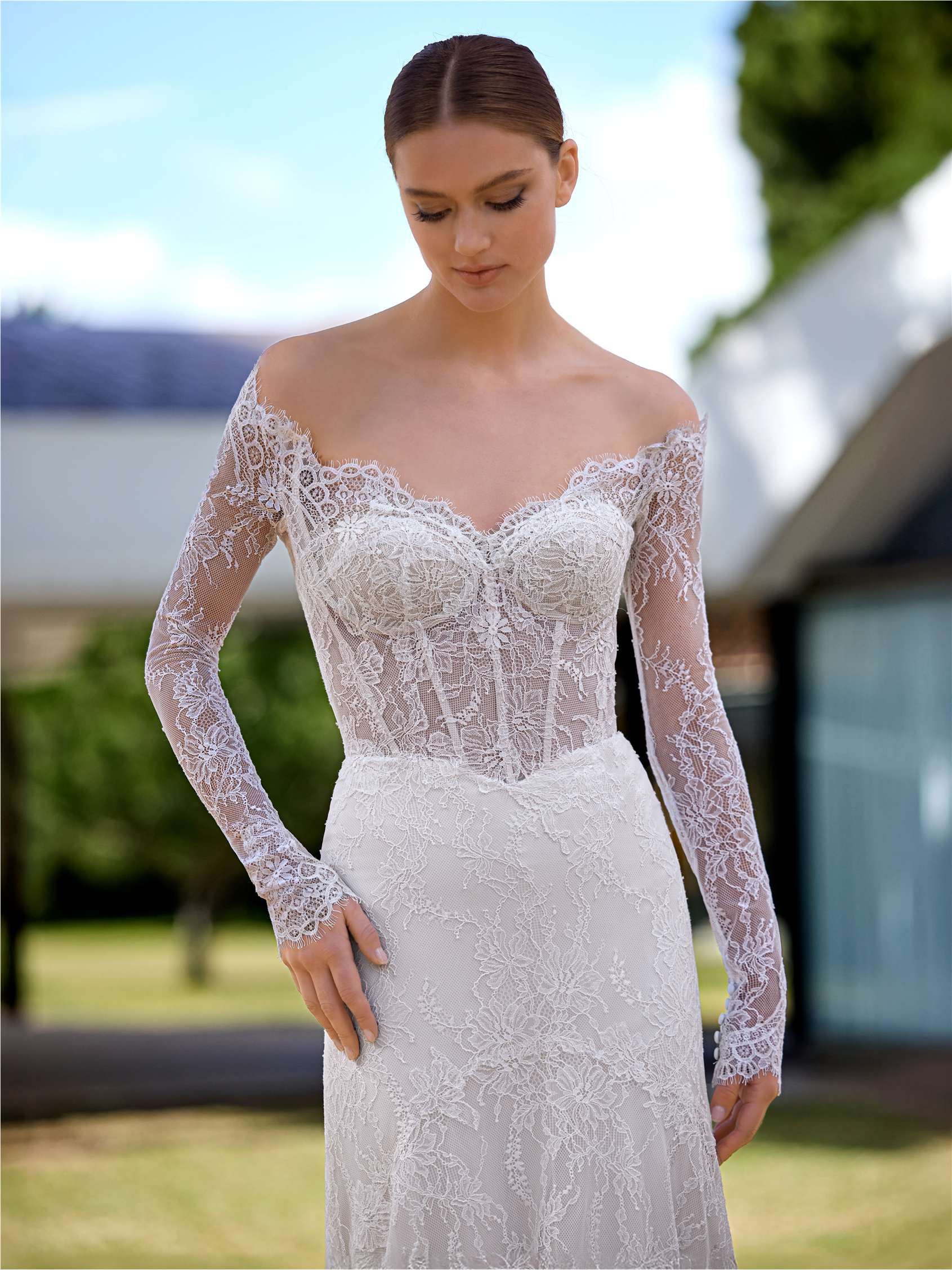 GLENY Mermaid dress with off-the-shoulders neckline and long sleeves