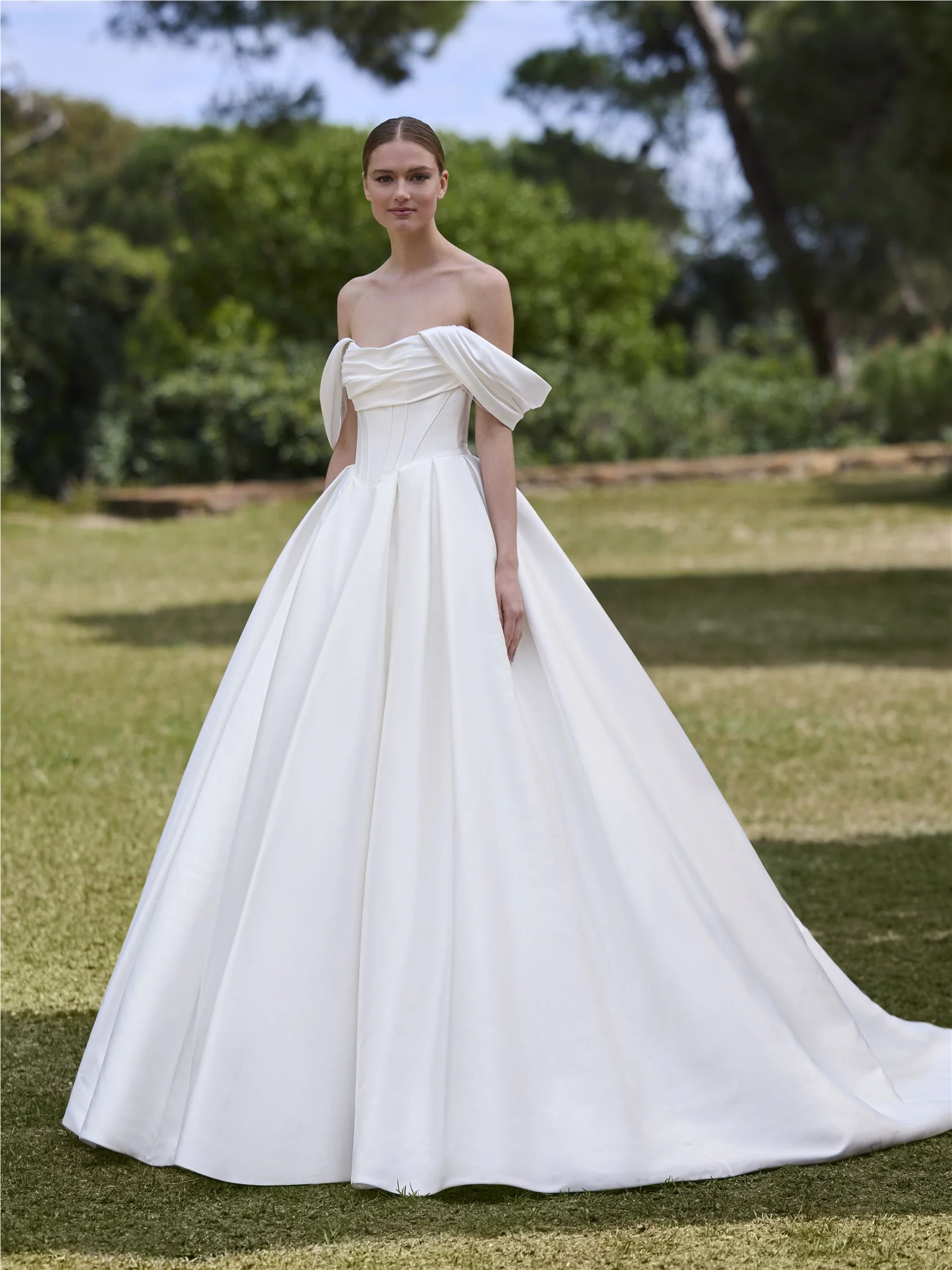 CORIS Princess dress with off-the-shoulders neckline
