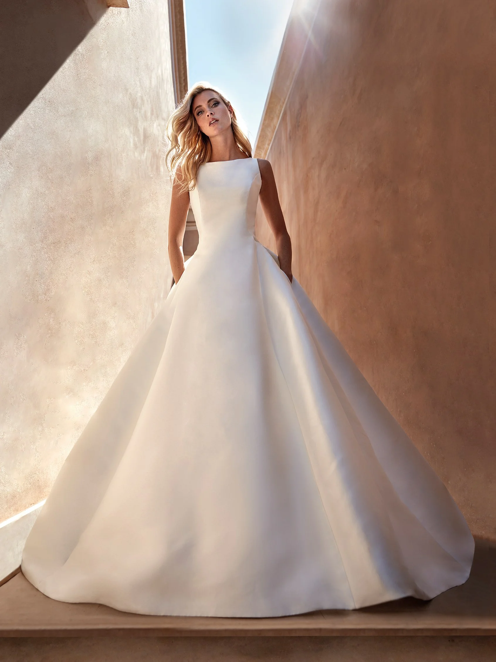 NEVADO A-line wedding dress in Mikado with a boat neckline