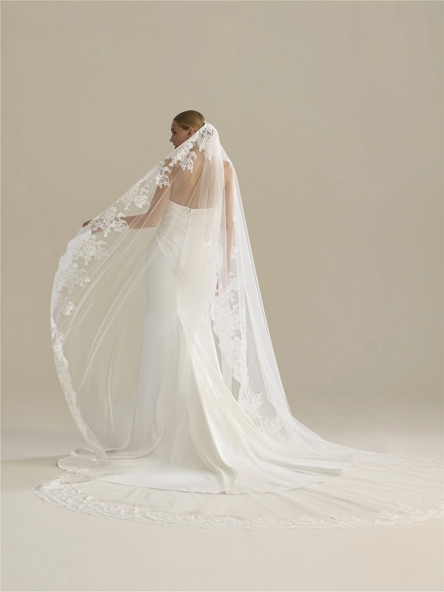 V-LA79 Bridal veil made of tulle and Chantilly
