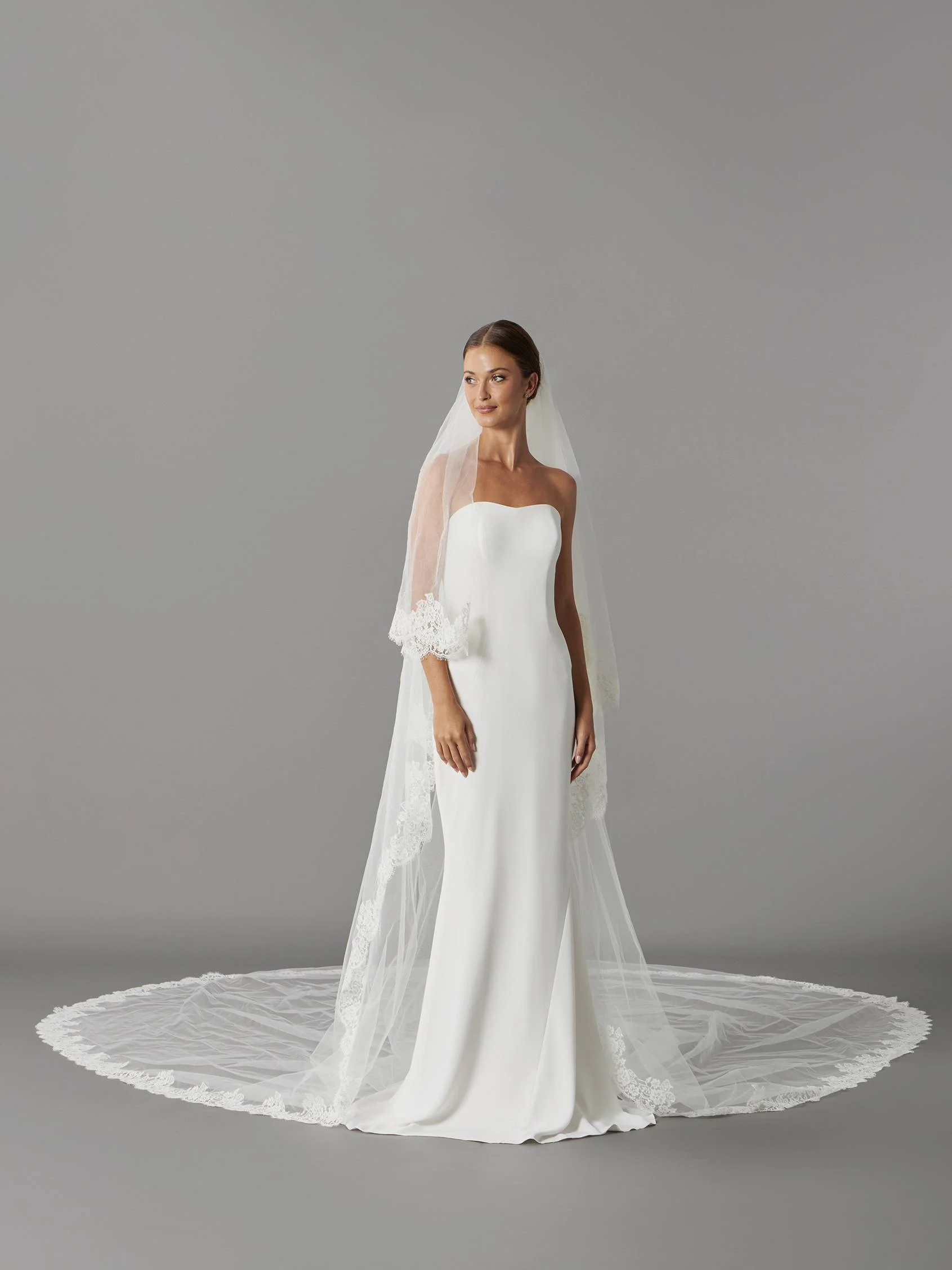 V-2217 Tulle veil with lace